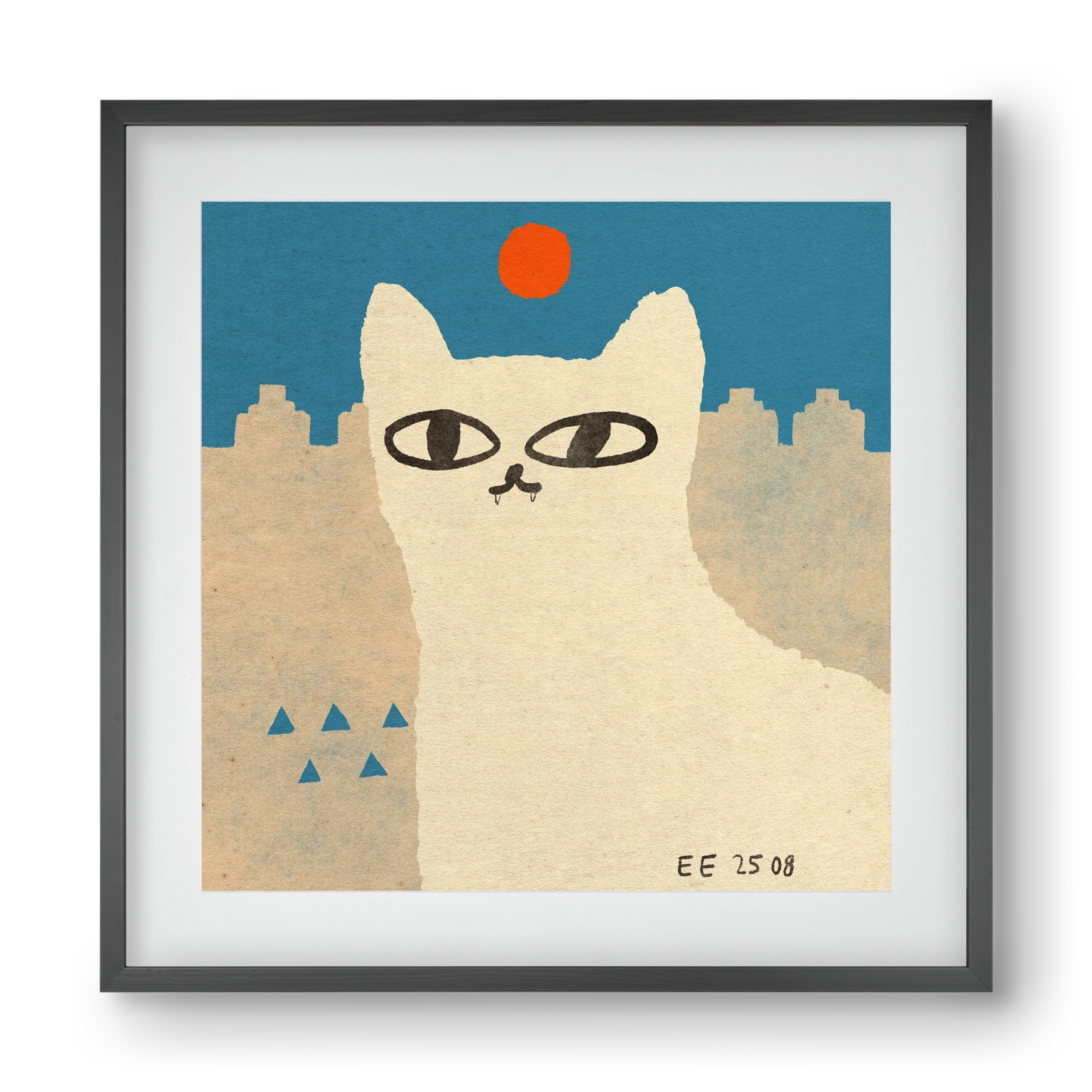 White cat under the sun, 40x40 cm (30x30 cm), Fekete keret, paszpartuval