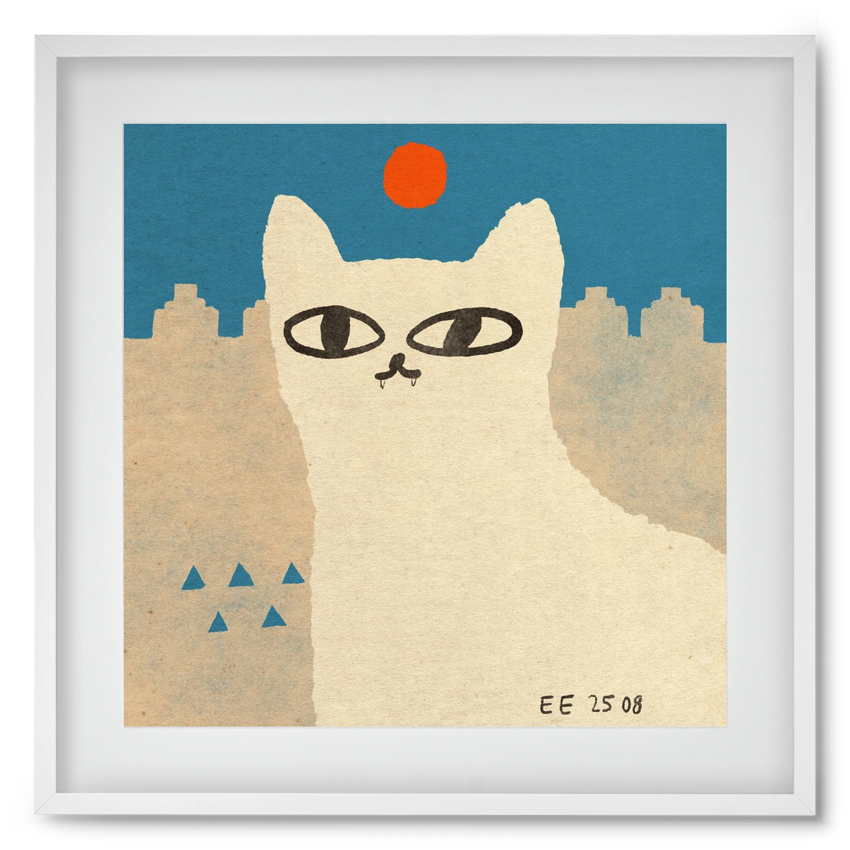 White cat under the sun, 50x50 cm (40x40 cm), Fehér keret, paszpartuval