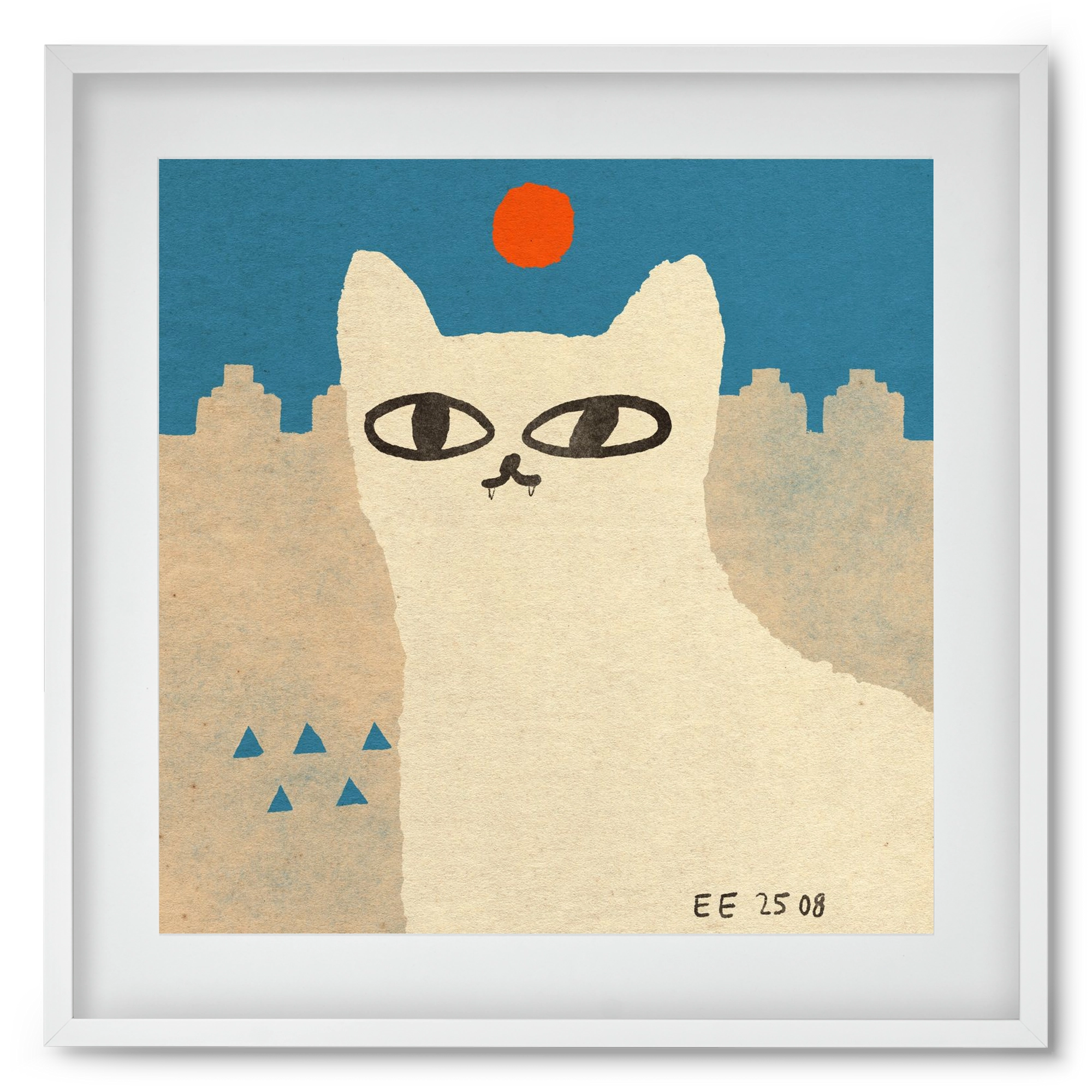 White cat under the sun, 50x50 cm (40x40 cm), Fehér keret, paszpartuval