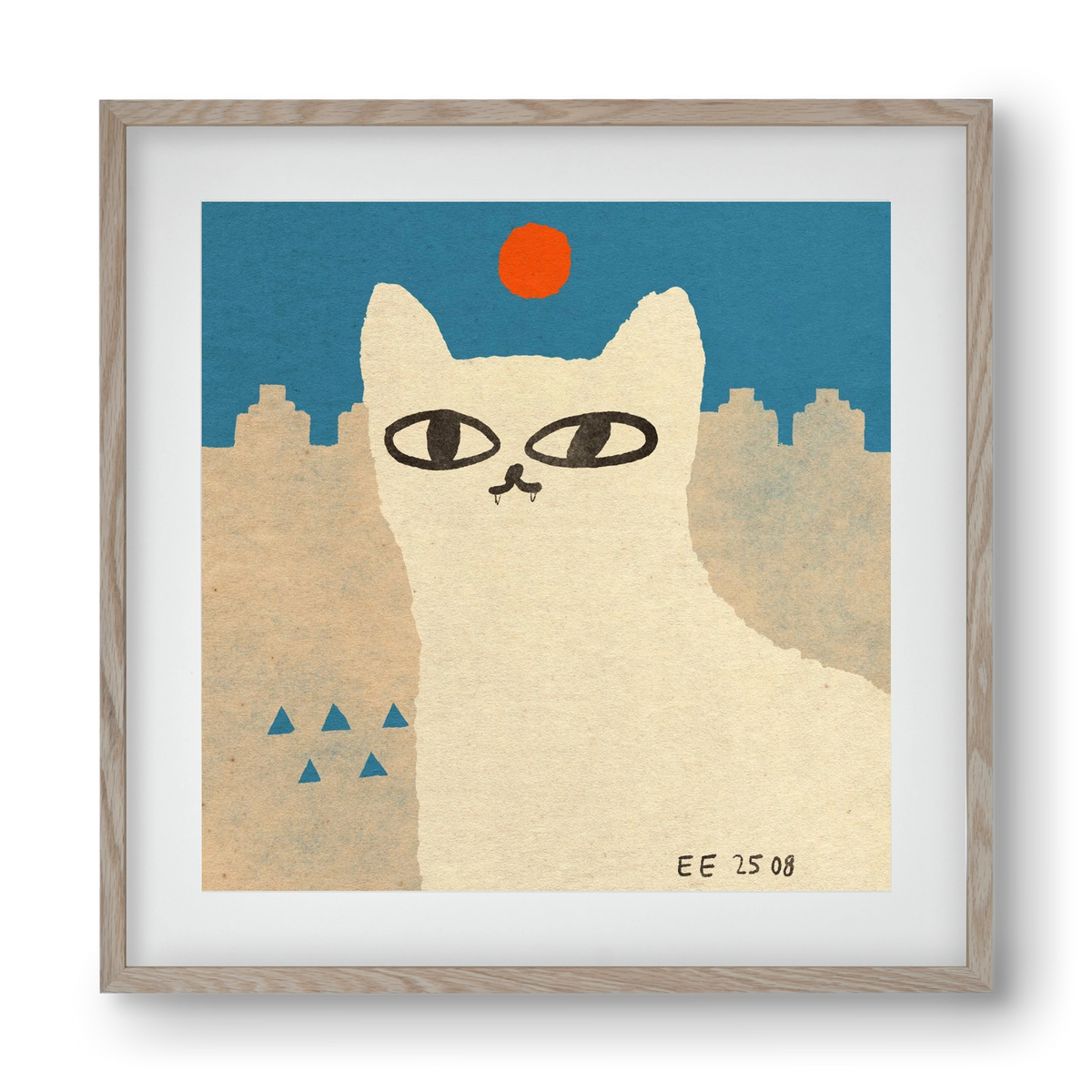 White cat under the sun, 40x40 cm (30x30 cm), Tölgy keret, paszpartuval