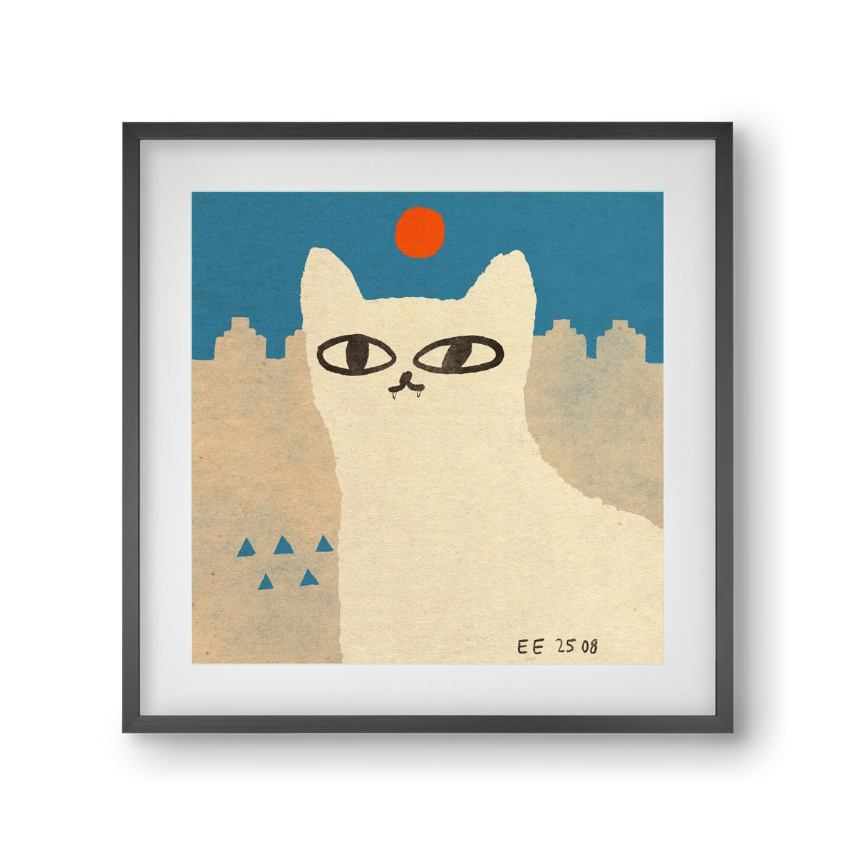 White cat under the sun, 30x30 cm (20x20 cm), Fekete keret, paszpartuval