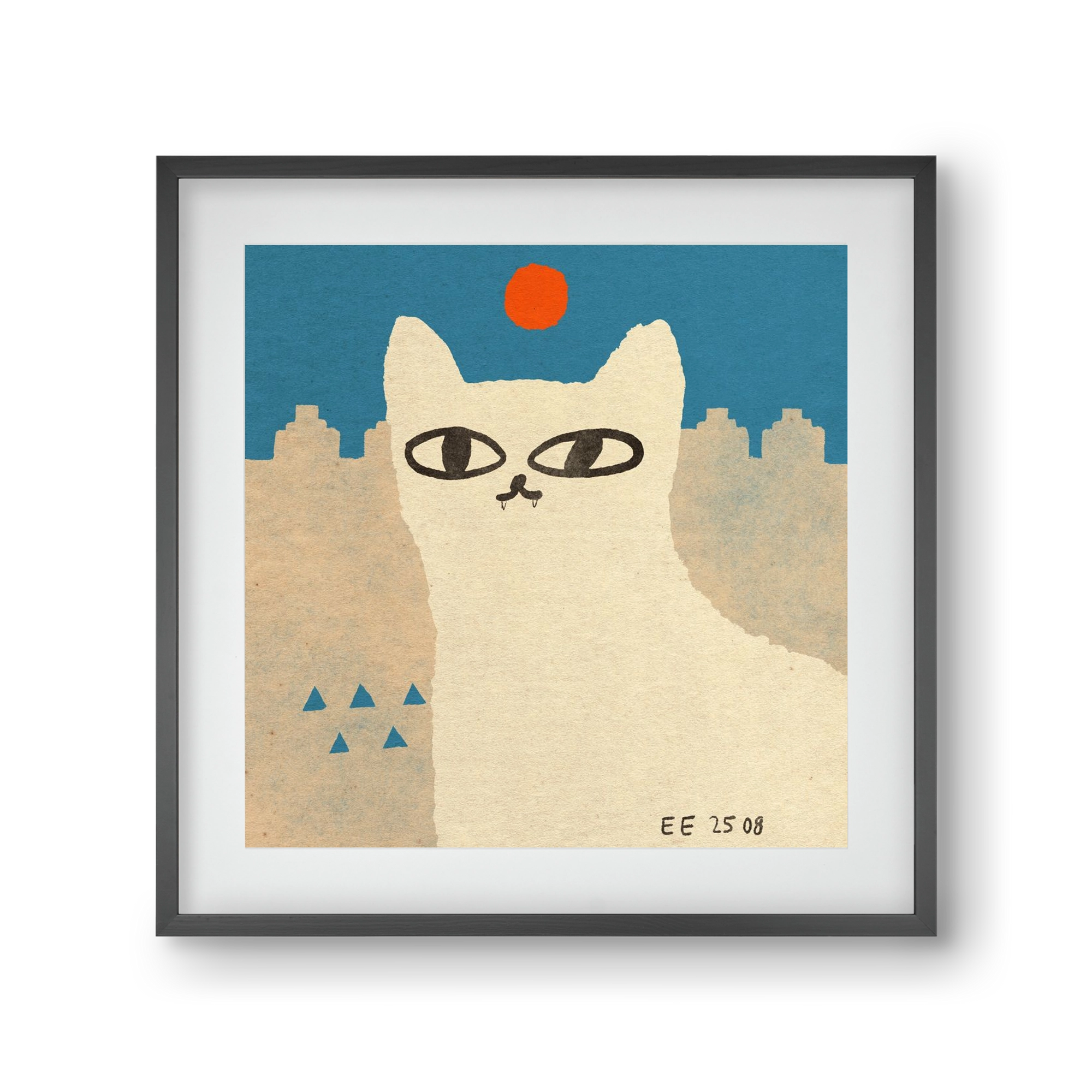 White cat under the sun, 30x30 cm (20x20 cm), Fekete keret, paszpartuval