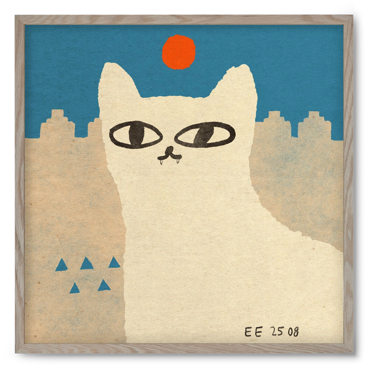 White cat under the sun, 50x50 cm (50x50 cm), Tölgy keret