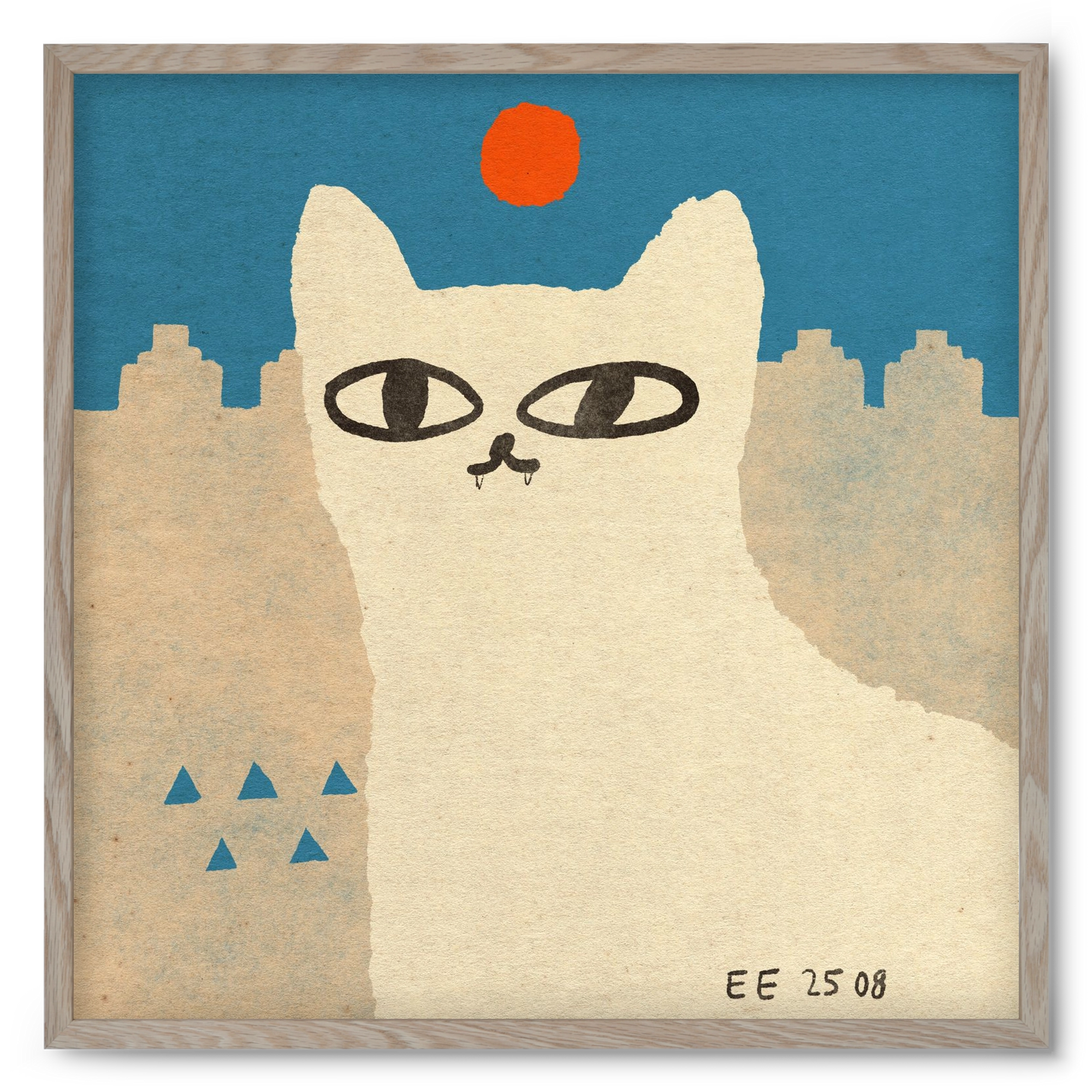 White cat under the sun, 50x50 cm (50x50 cm), Tölgy keret