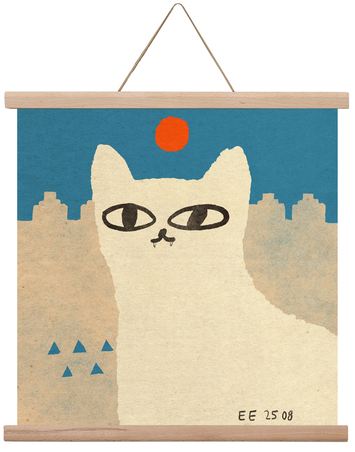 White cat under the sun, 40x40 cm (40x40 cm), Tölgy akasztó