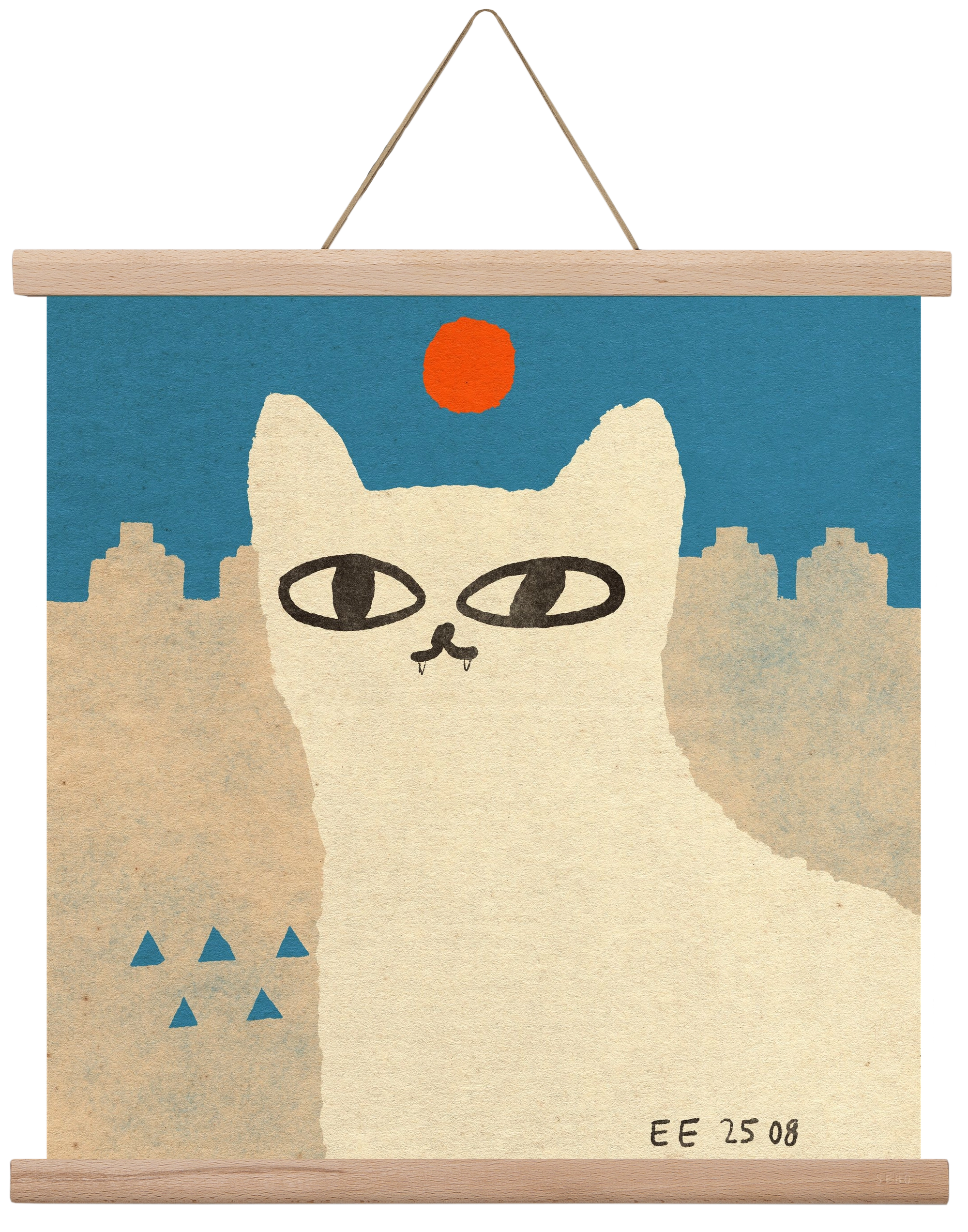 White cat under the sun, 40x40 cm (40x40 cm), Tölgy akasztó