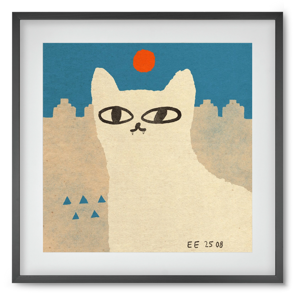 White cat under the sun, 50x50 cm (40x40 cm), Fekete keret, paszpartuval