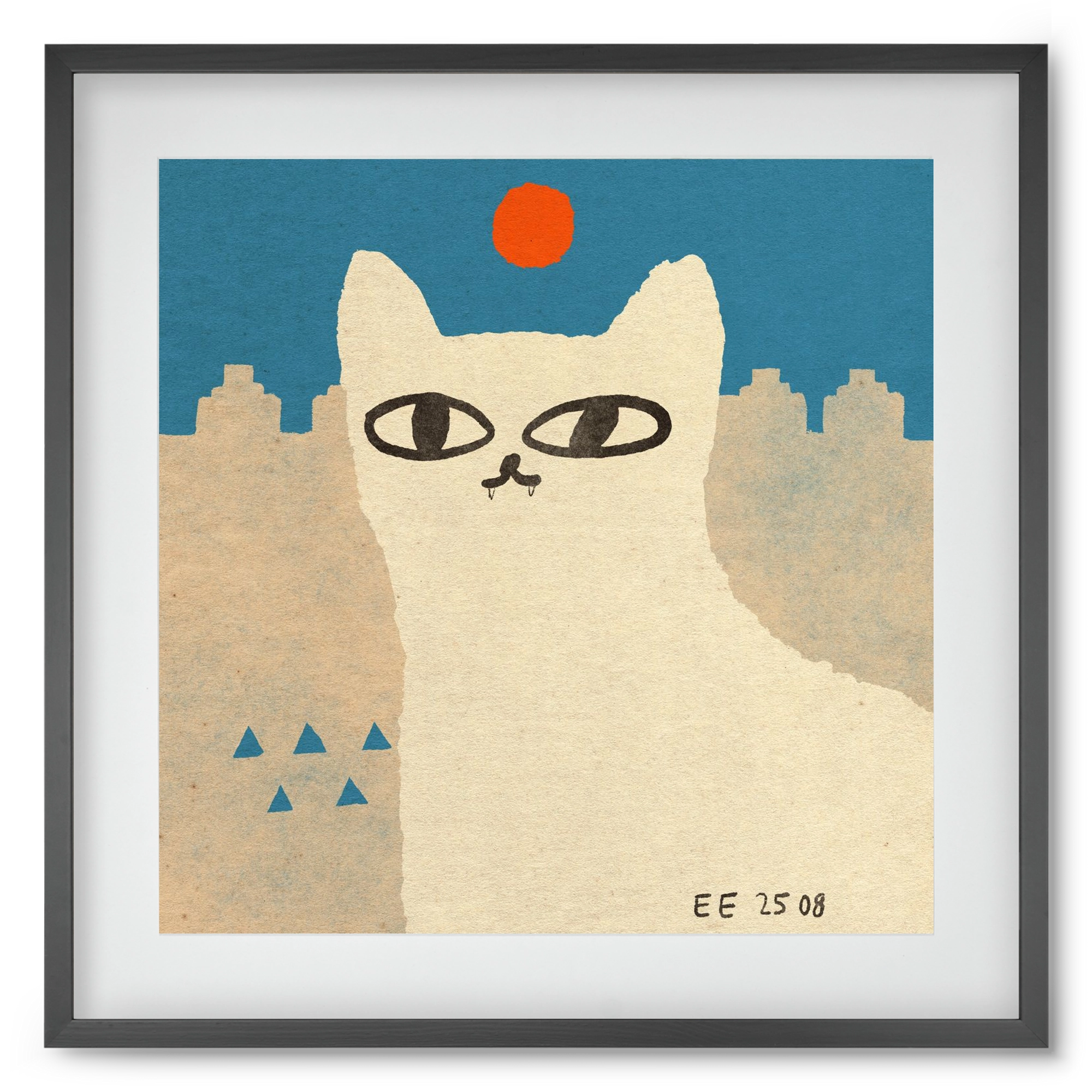 White cat under the sun, 50x50 cm (40x40 cm), Fekete keret, paszpartuval