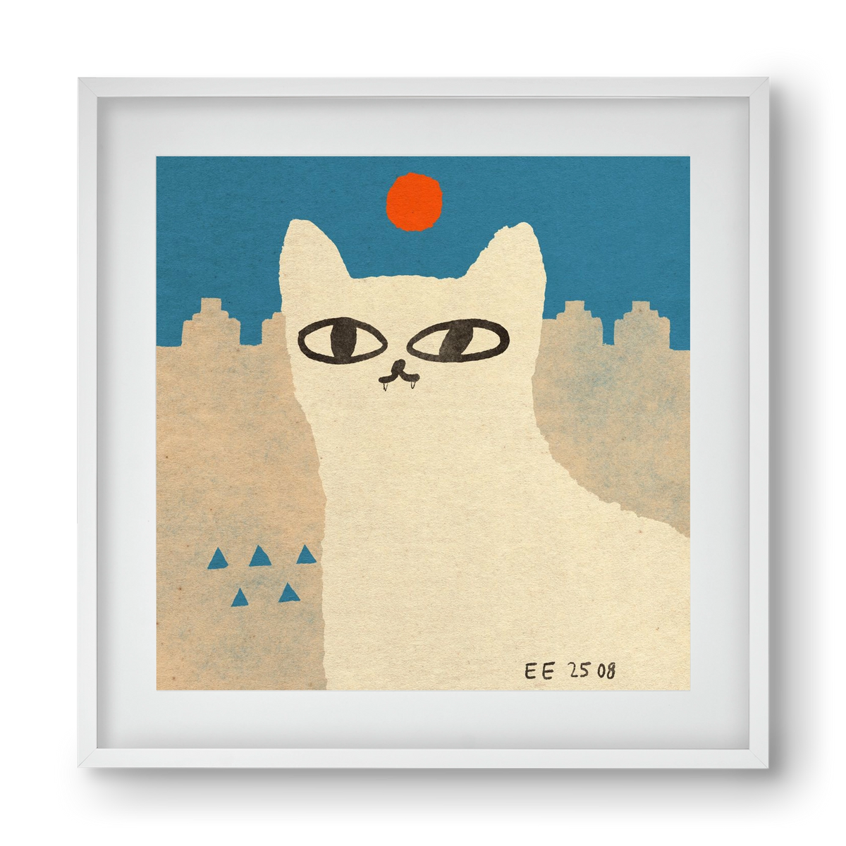 White cat under the sun, 40x40 cm (30x30 cm), Fehér keret, paszpartuval
