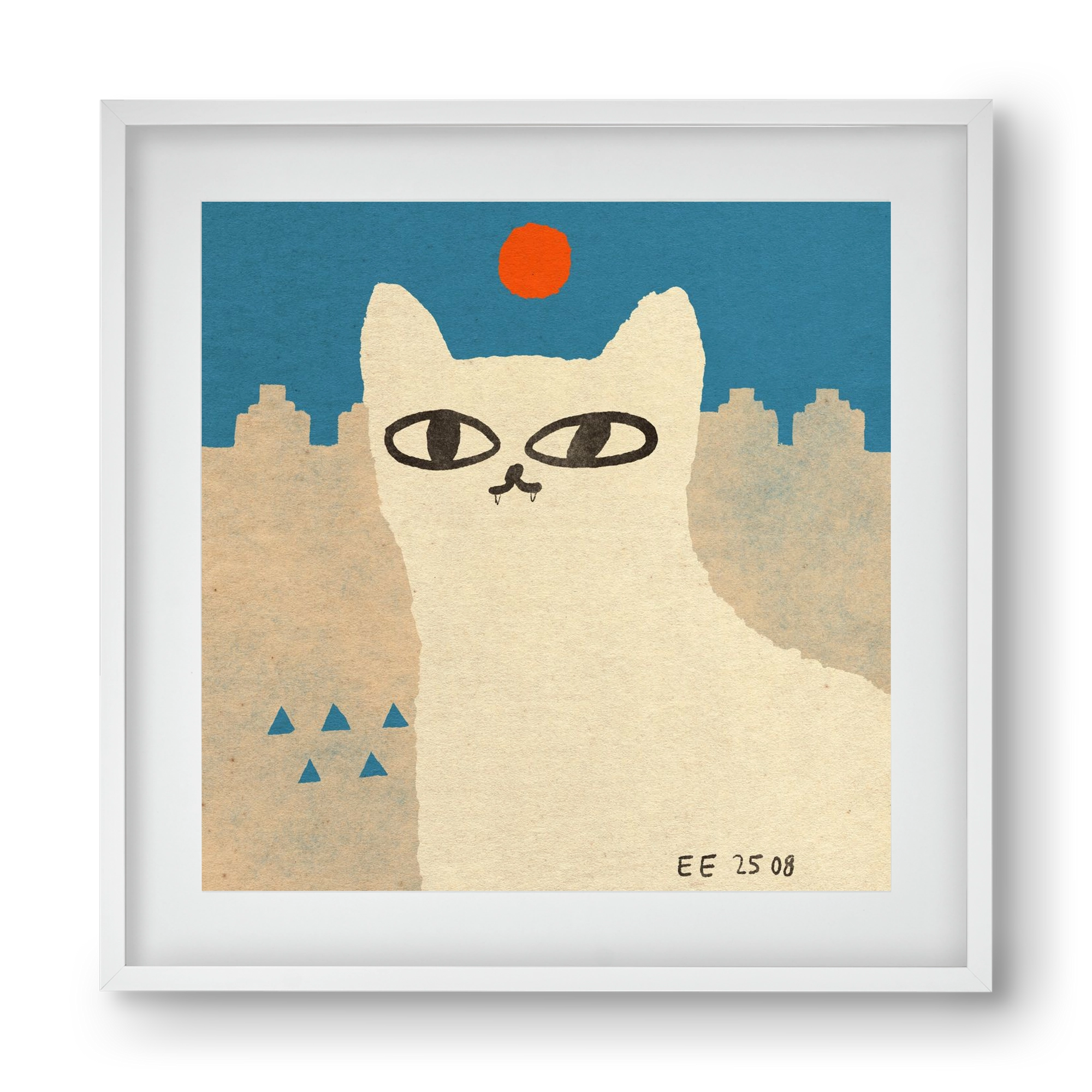 White cat under the sun, 40x40 cm (30x30 cm), Fehér keret, paszpartuval