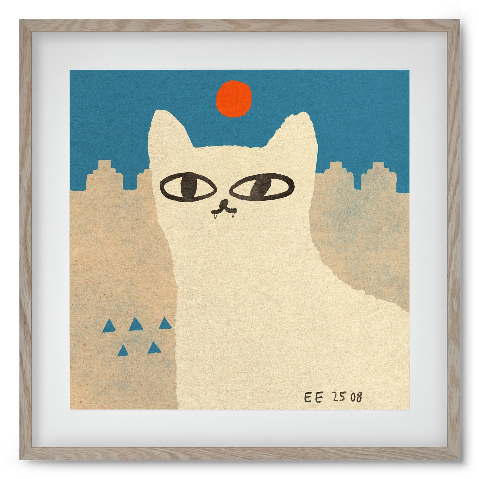 White cat under the sun, 50x50 cm (40x40 cm), Tölgy keret, paszpartuval