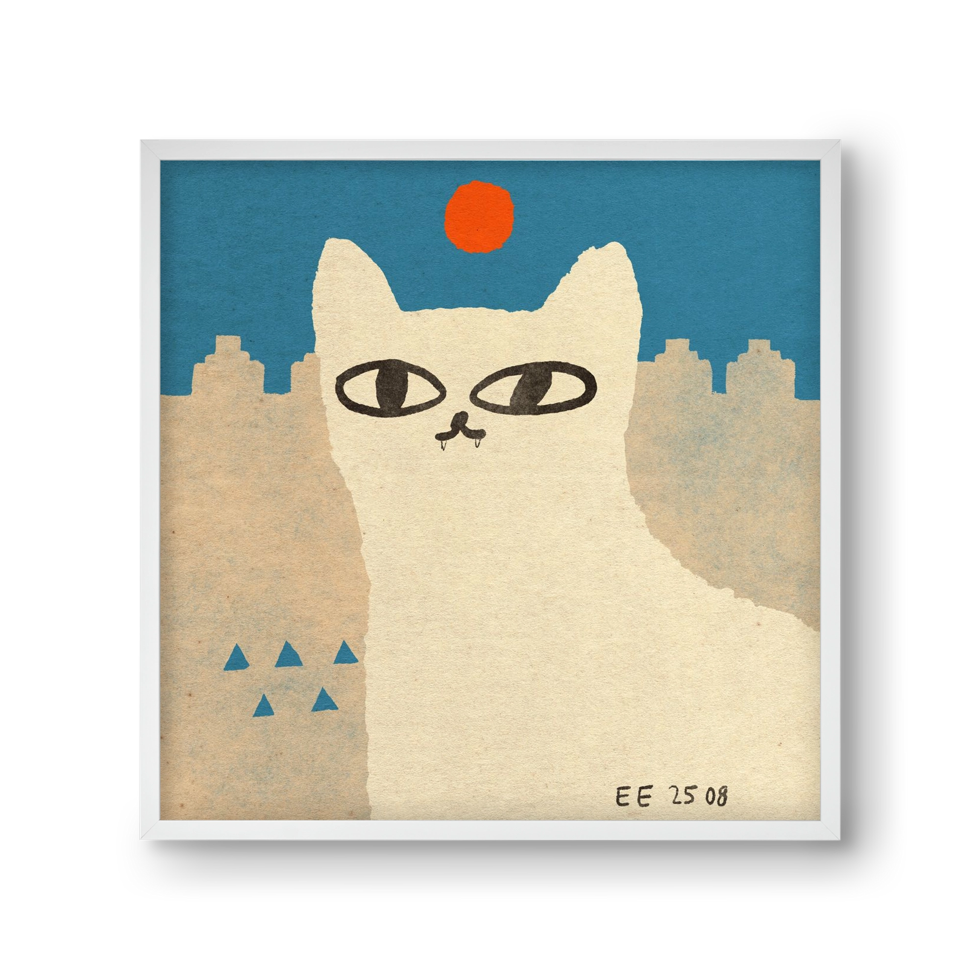 White cat under the sun, 30x30 cm (30x30 cm), Fehér keret