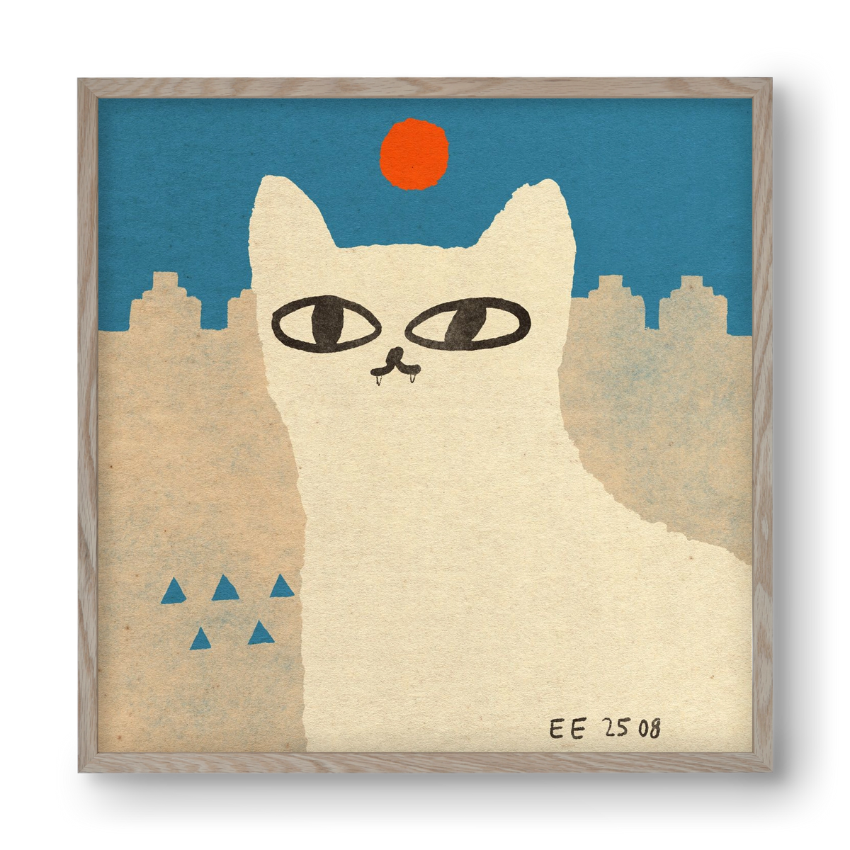 White cat under the sun, 40x40 cm (40x40 cm), Tölgy keret