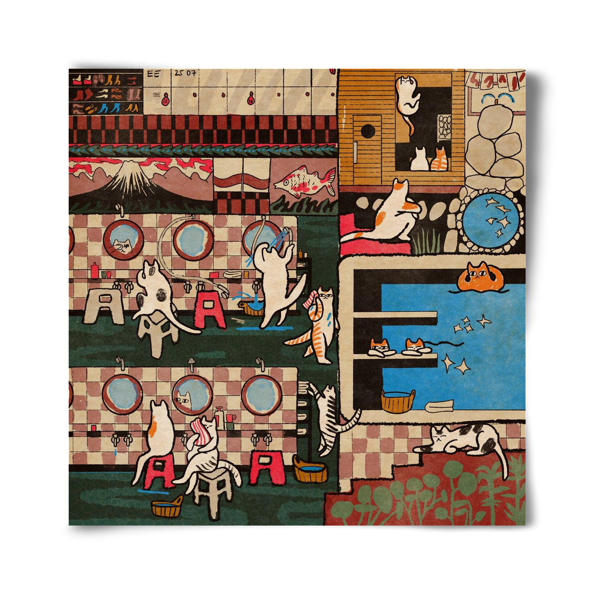 Cat onsen, 40x40 cm, Keret nélkül