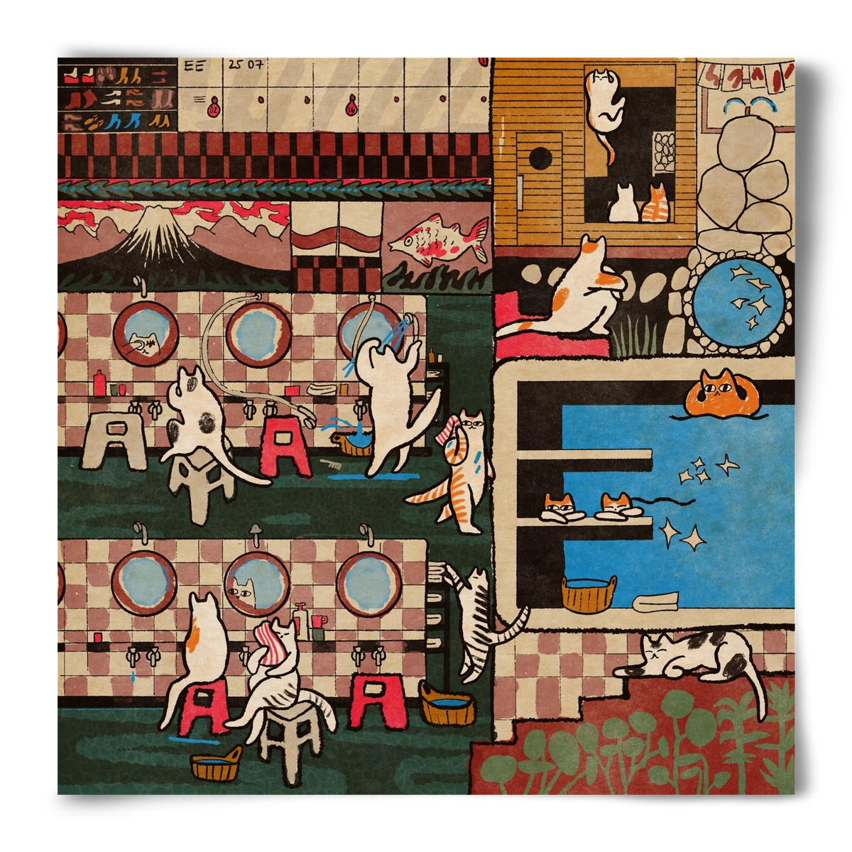 Cat onsen, 50x50 cm, Keret nélkül