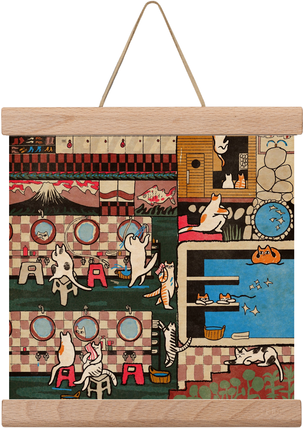 Cat onsen, 20x20 cm (20x20 cm), Tölgy akasztó