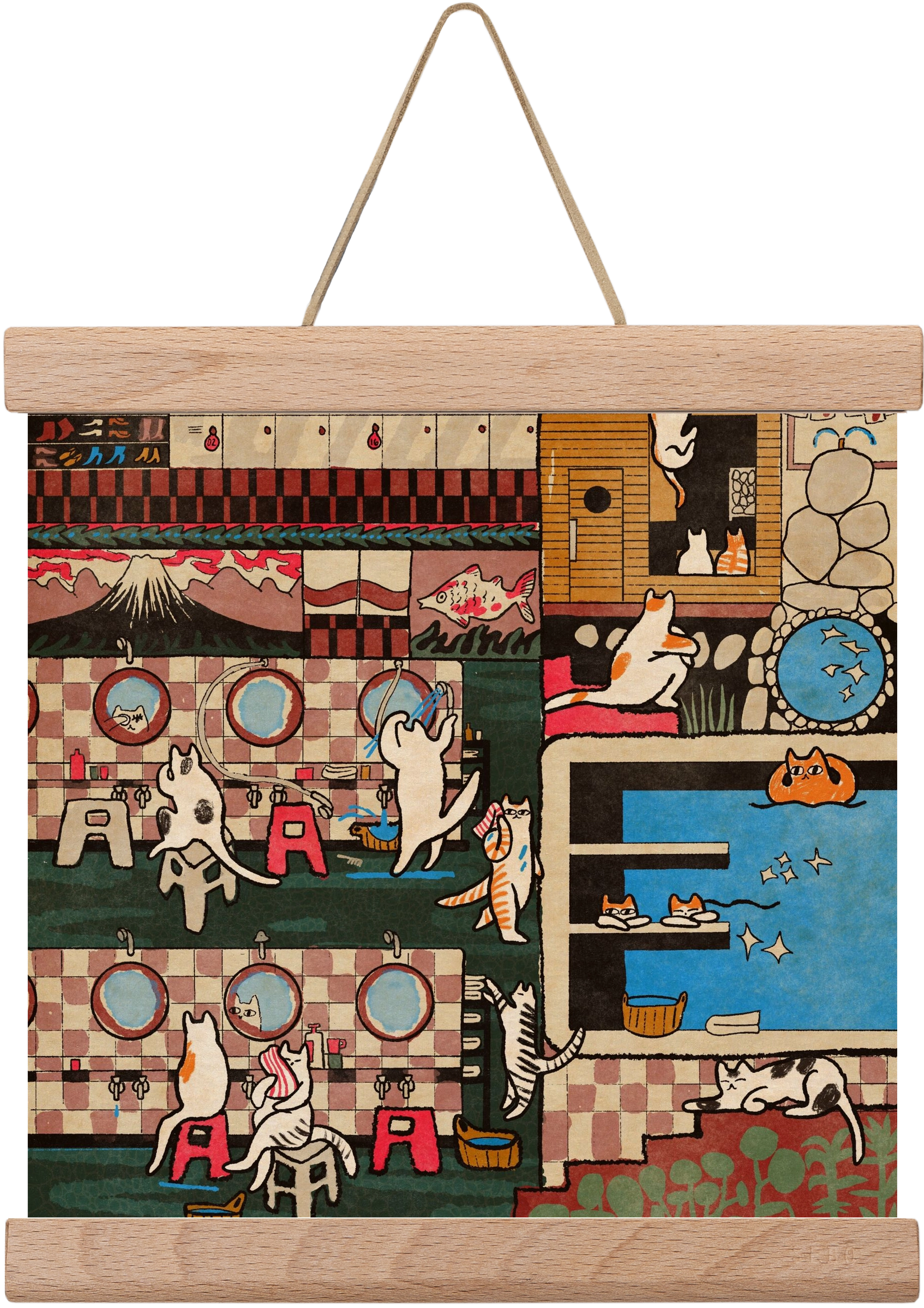 Cat onsen, 20x20 cm (20x20 cm), Tölgy akasztó