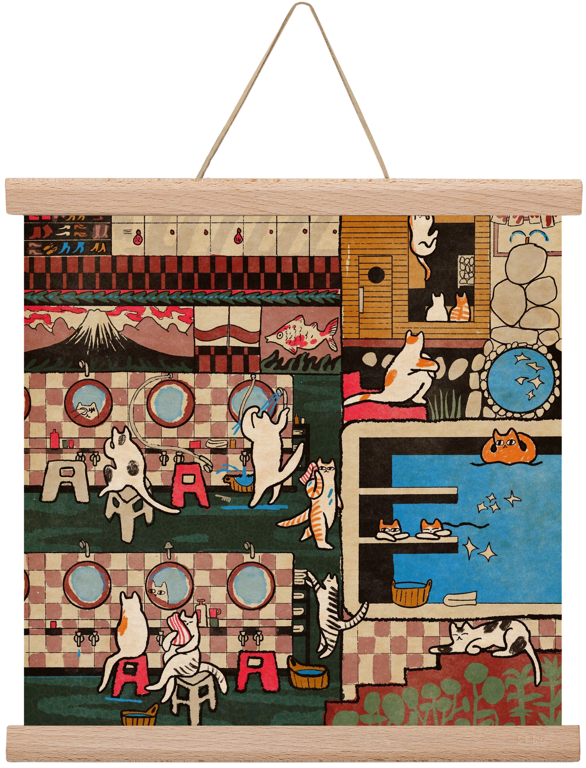 Cat onsen, 30x30 cm (30x30 cm), Tölgy akasztó