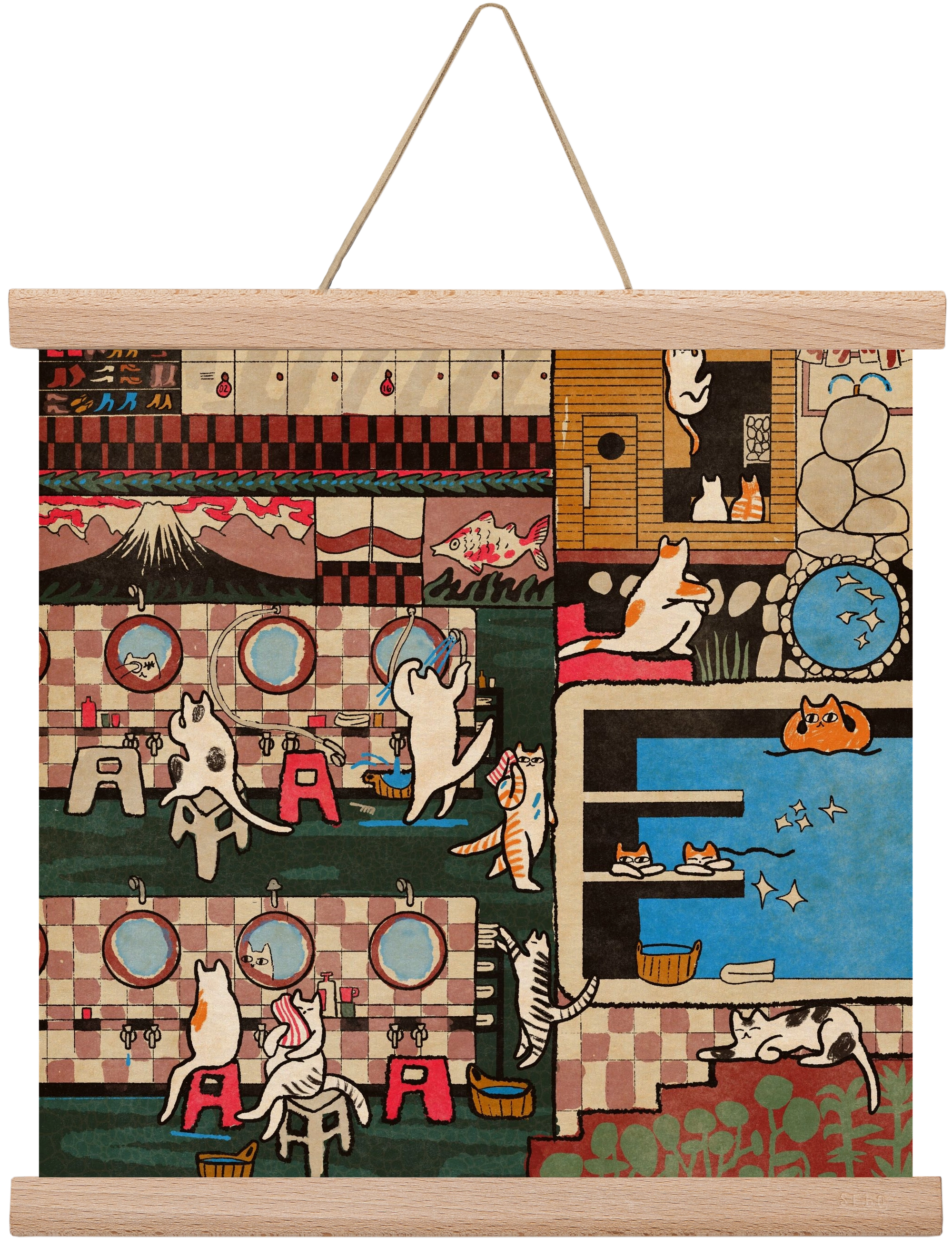 Cat onsen, 30x30 cm (30x30 cm), Tölgy akasztó