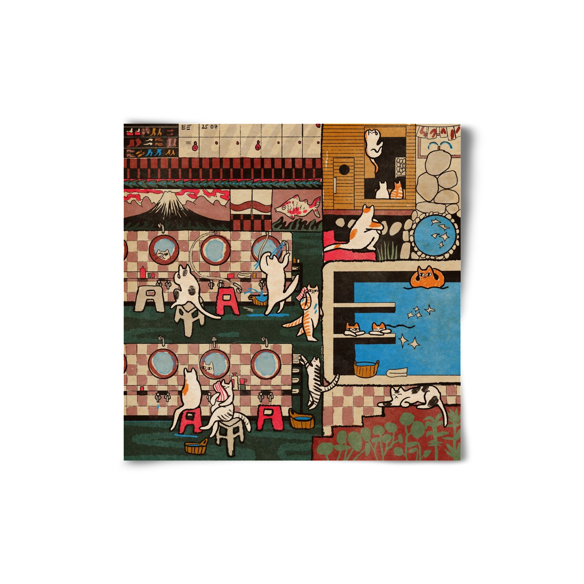 Cat onsen, 20x20 cm, Keret nélkül