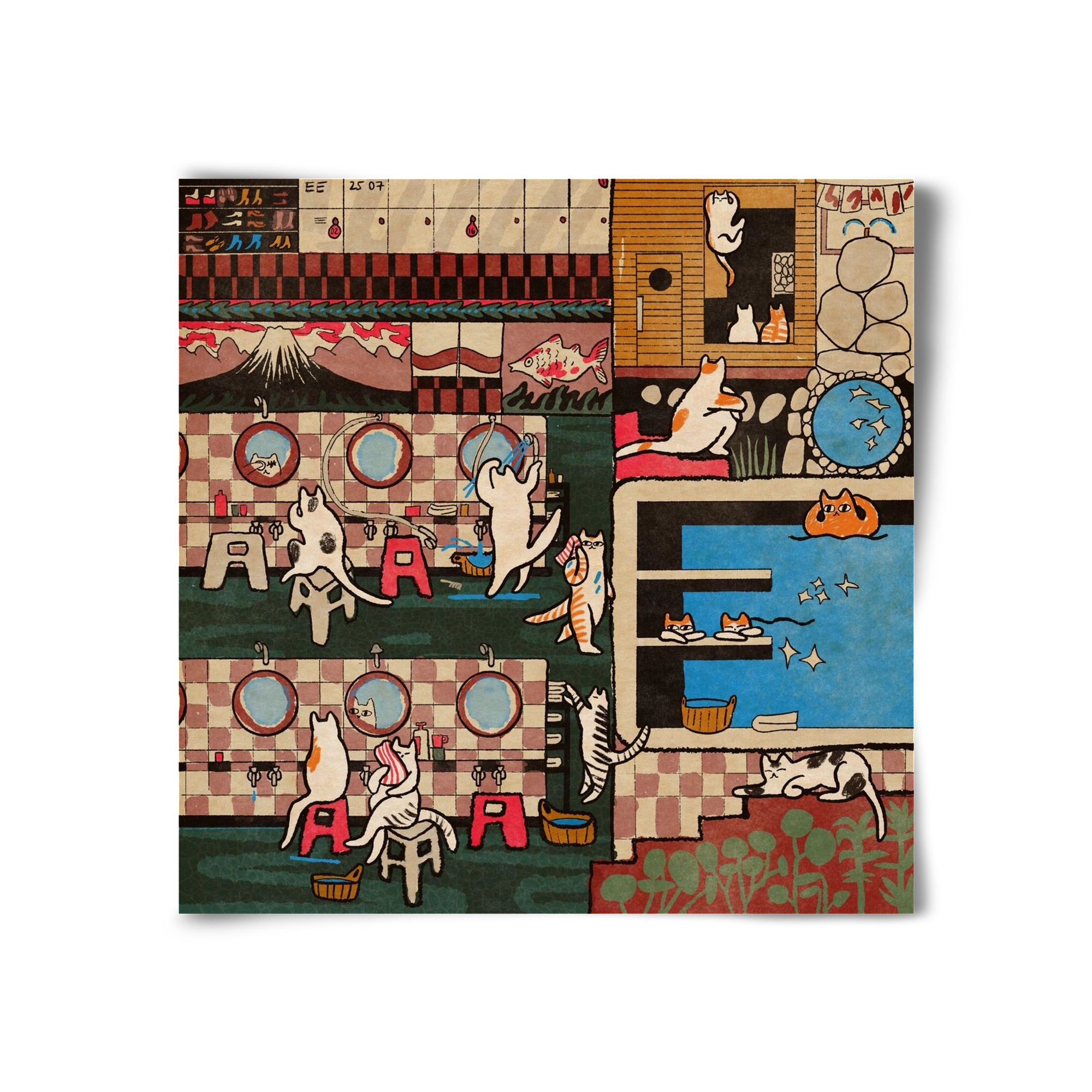 Cat onsen, 30x30 cm, Keret nélkül