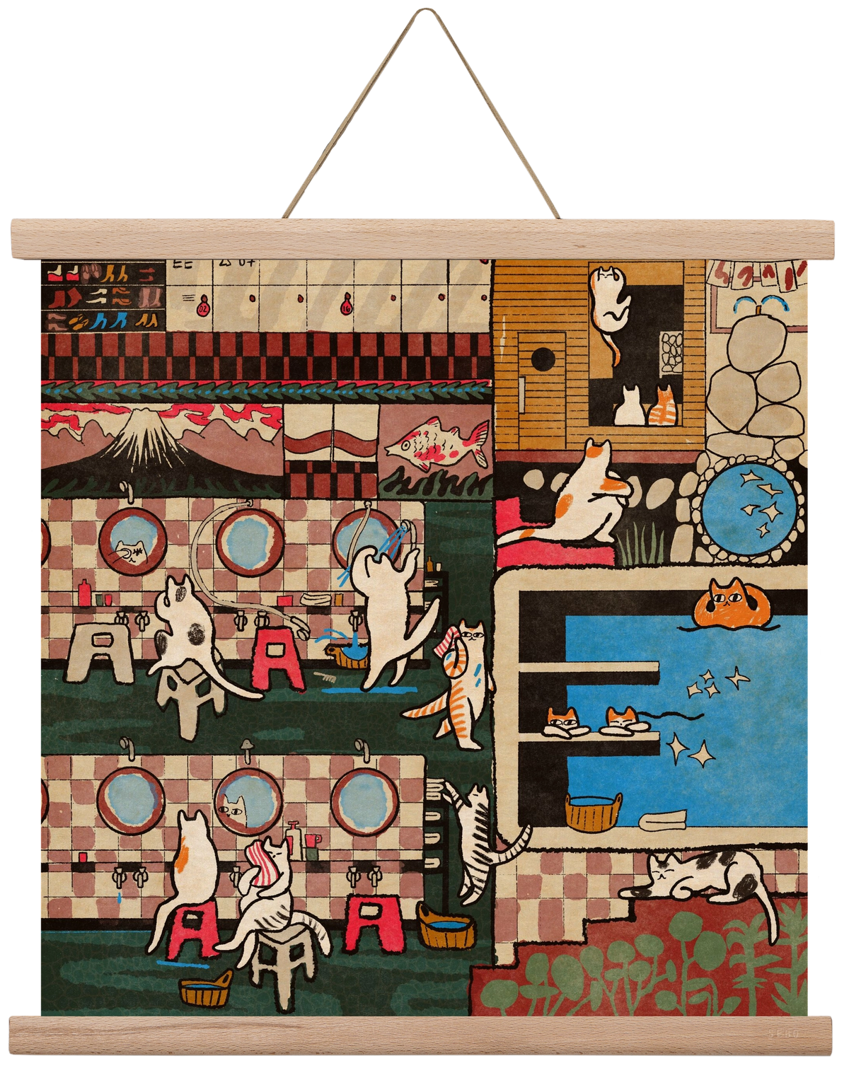 Cat onsen, 40x40 cm (40x40 cm), Tölgy akasztó