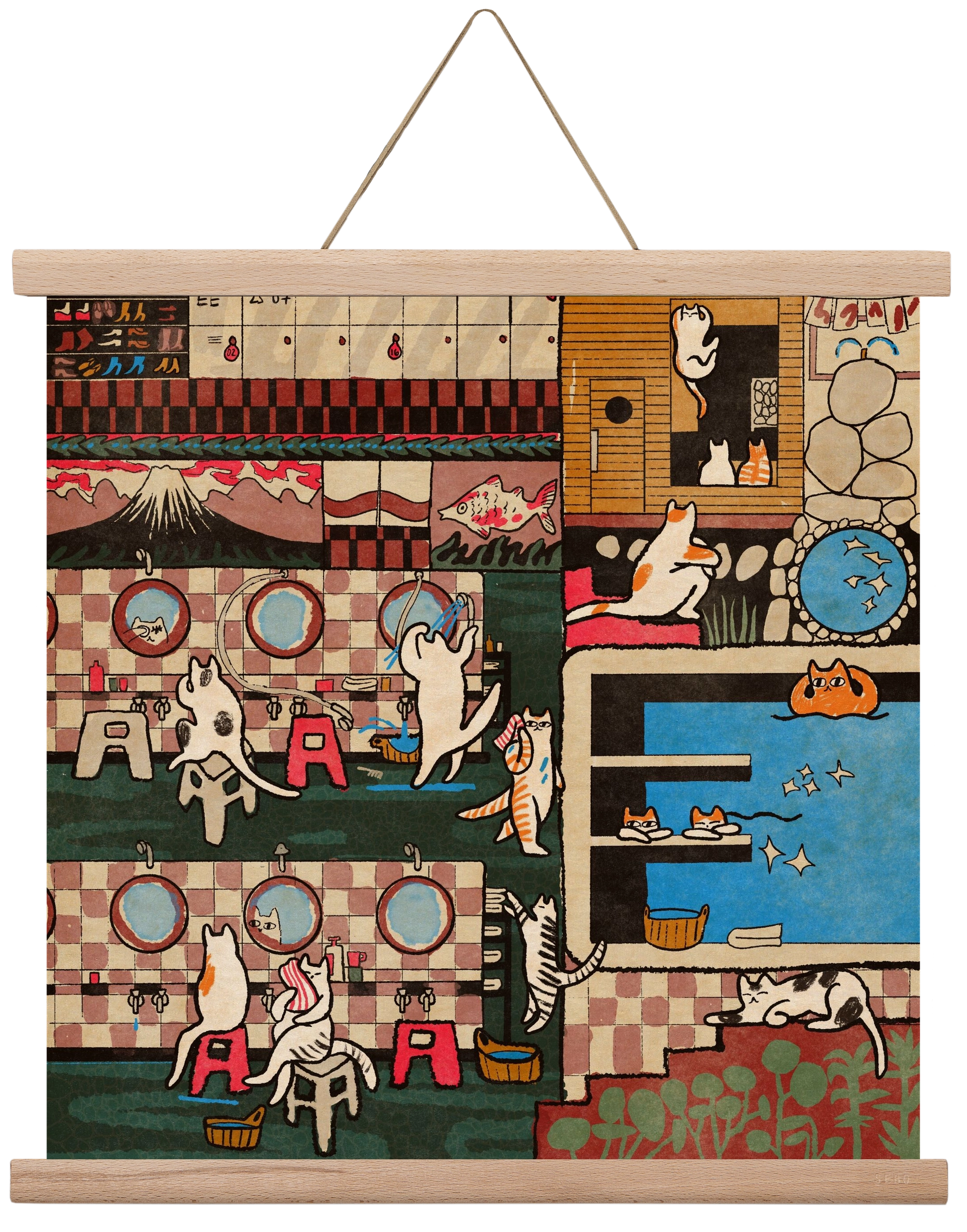 Cat onsen, 40x40 cm (40x40 cm), Tölgy akasztó