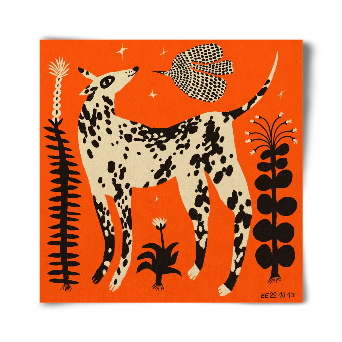 Spotted dog in the magic garden, 40x40 cm, Keret nélkül