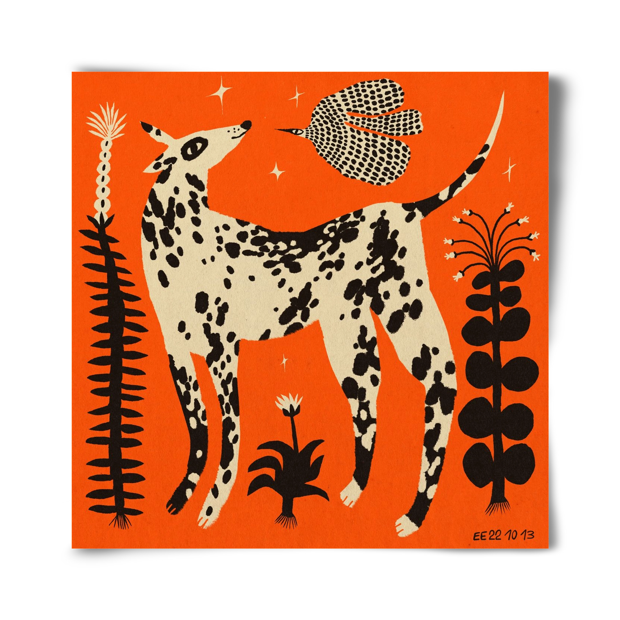 Spotted dog in the magic garden, 40x40 cm, Keret nélkül