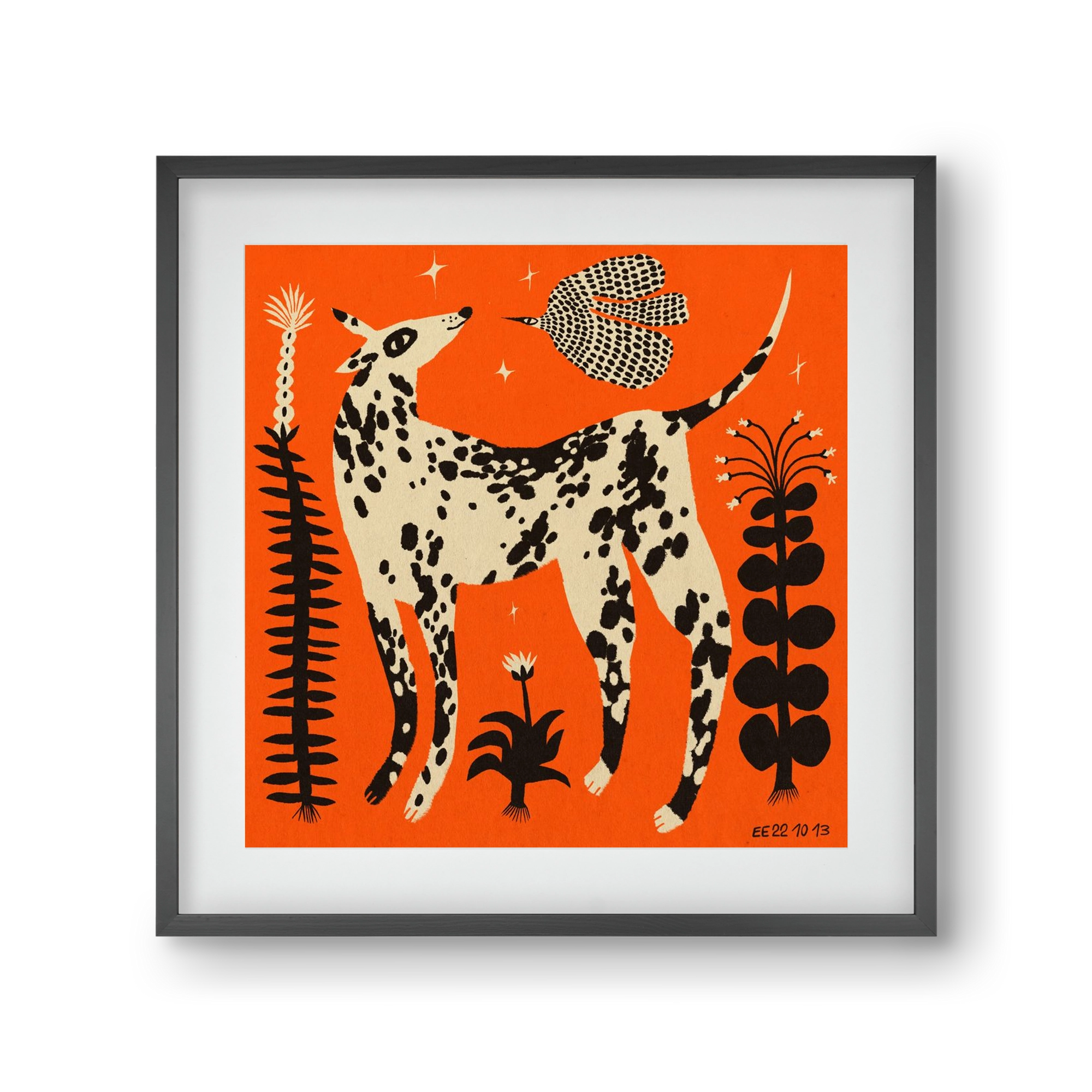 Spotted dog in the magic garden, 30x30 cm (20x20 cm), Fekete keret, paszpartuval