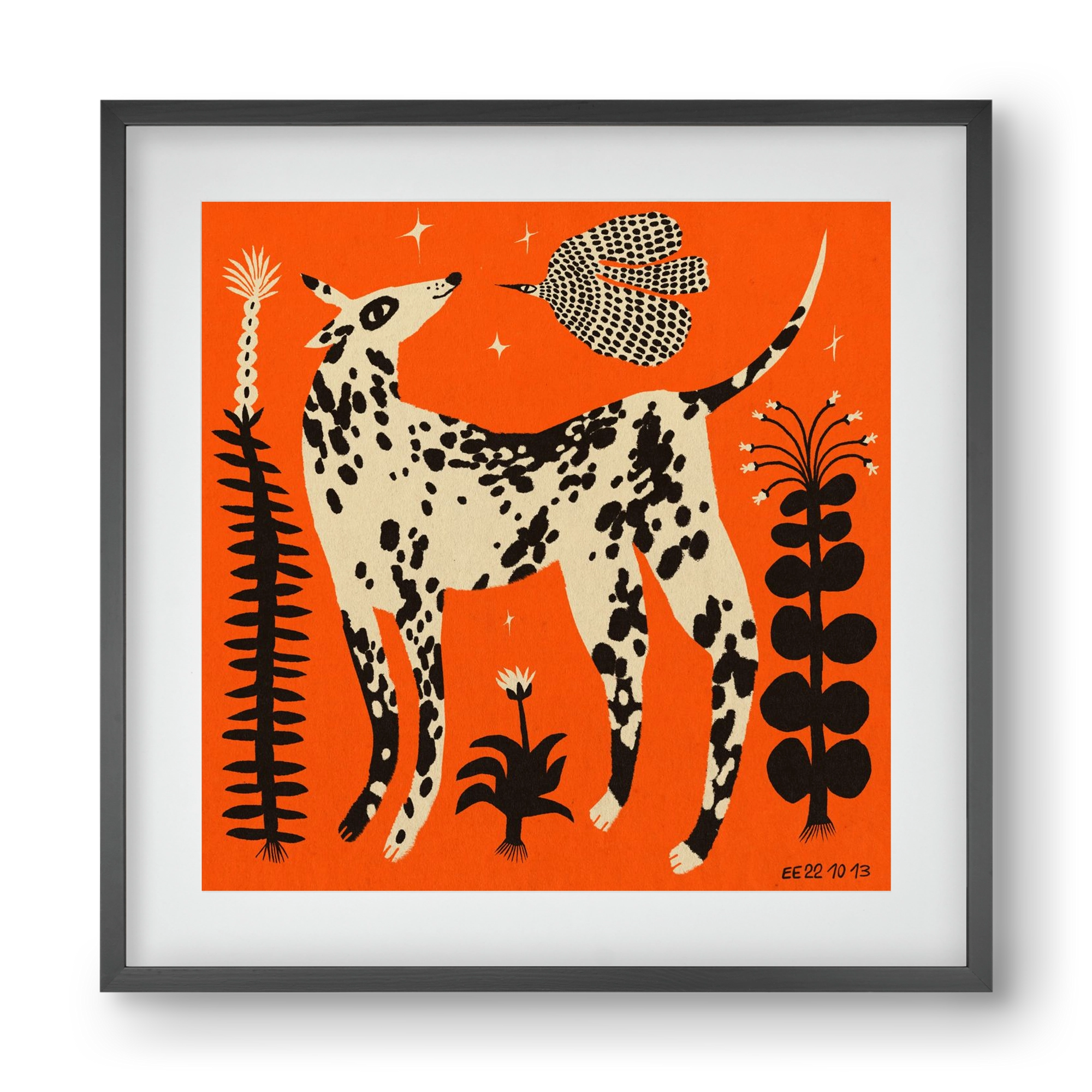 Spotted dog in the magic garden, 40x40 cm (30x30 cm), Fekete keret, paszpartuval