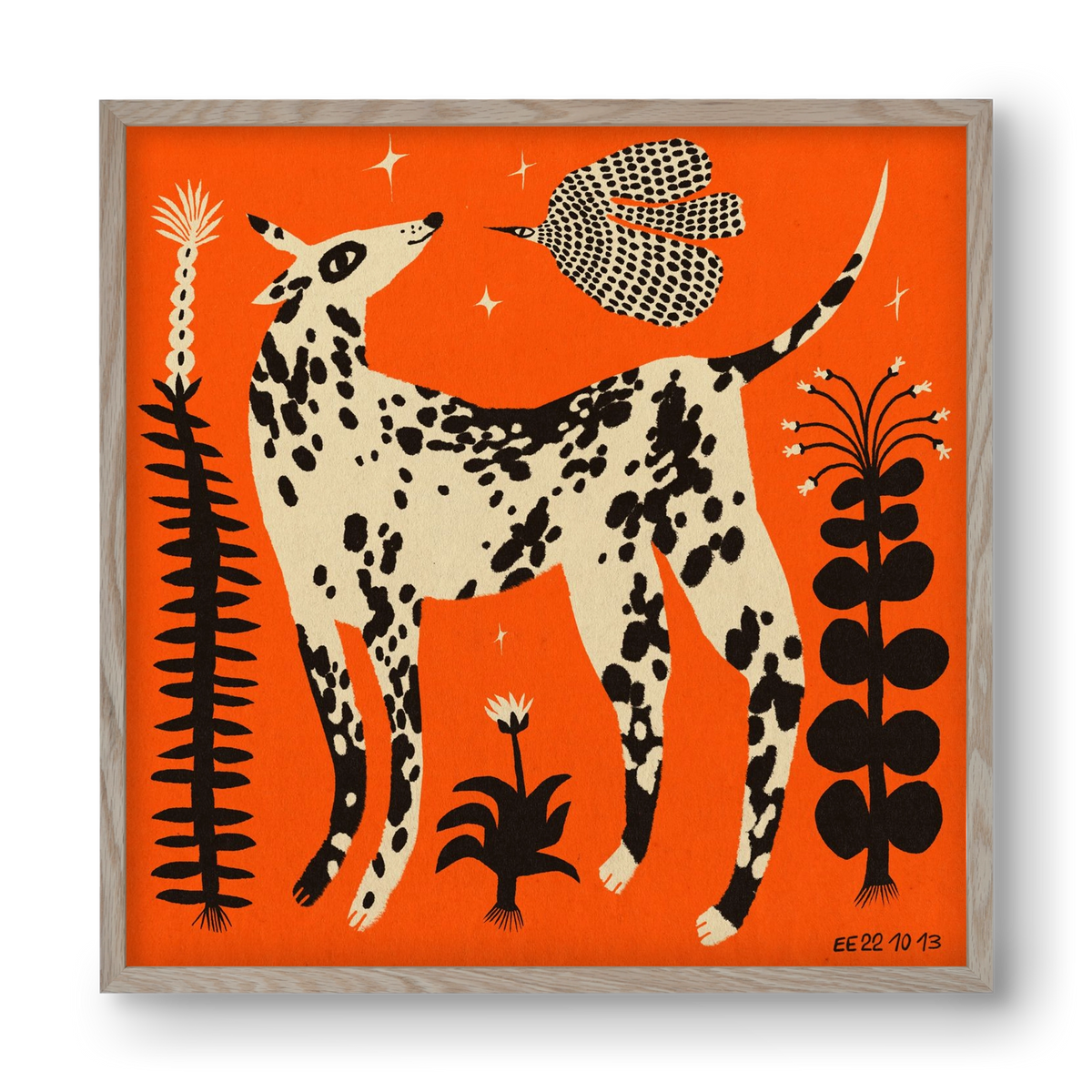 Spotted dog in the magic garden, 40x40 cm (40x40 cm), Tölgy keret