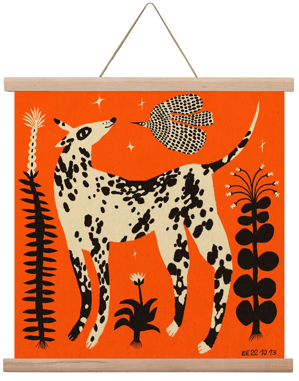 Spotted dog in the magic garden, 40x40 cm (40x40 cm), Tölgy akasztó