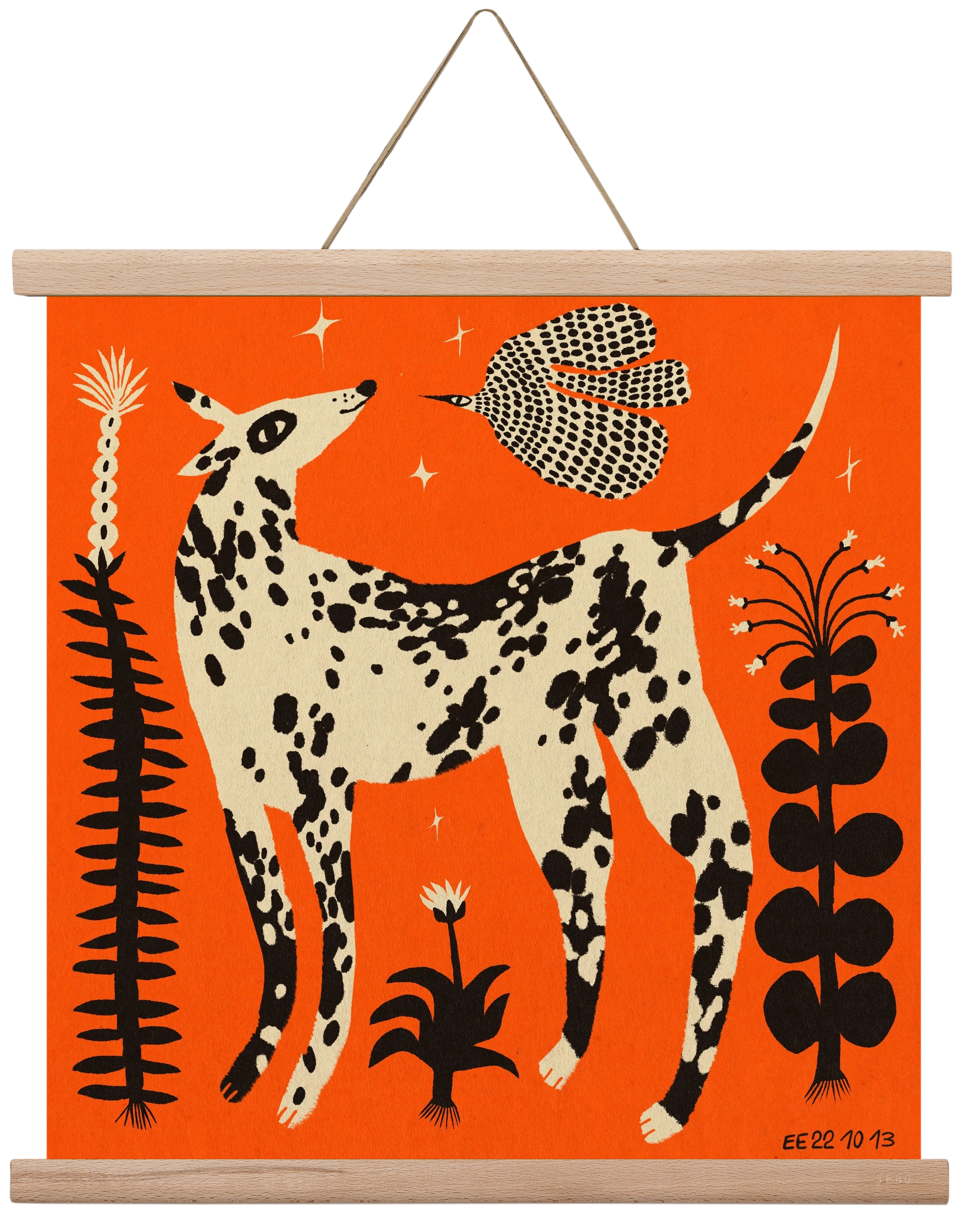 Spotted dog in the magic garden, 40x40 cm (40x40 cm), Tölgy akasztó