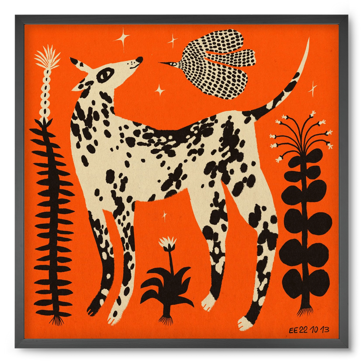 Spotted dog in the magic garden, 50x50 cm (50x50 cm), Fekete keret