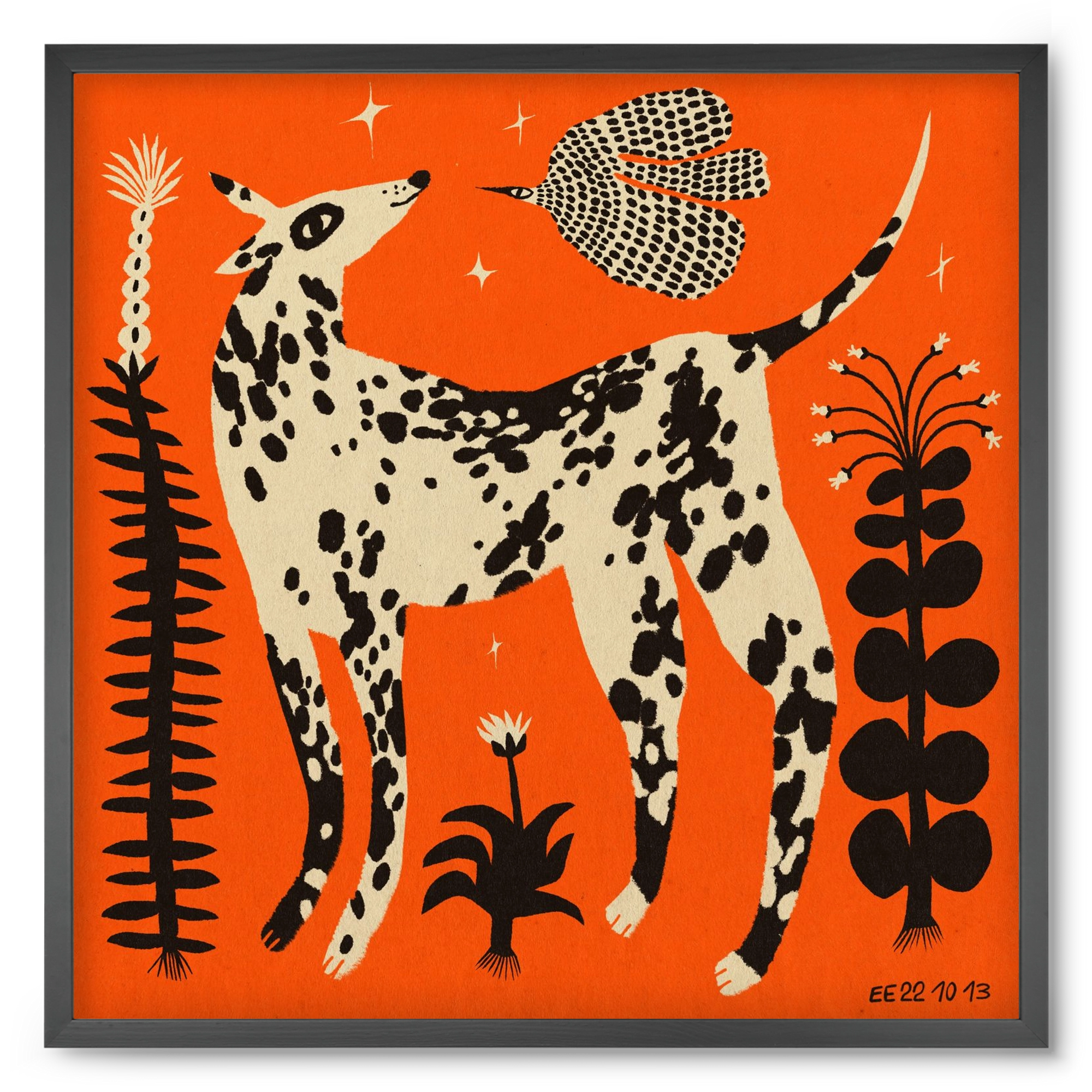 Spotted dog in the magic garden, 50x50 cm (50x50 cm), Fekete keret