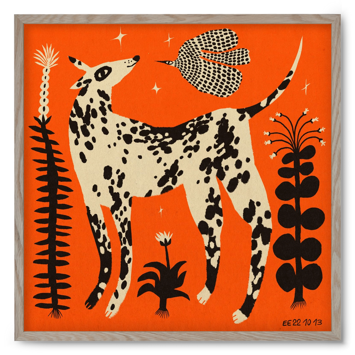 Spotted dog in the magic garden, 50x50 cm (50x50 cm), Tölgy keret