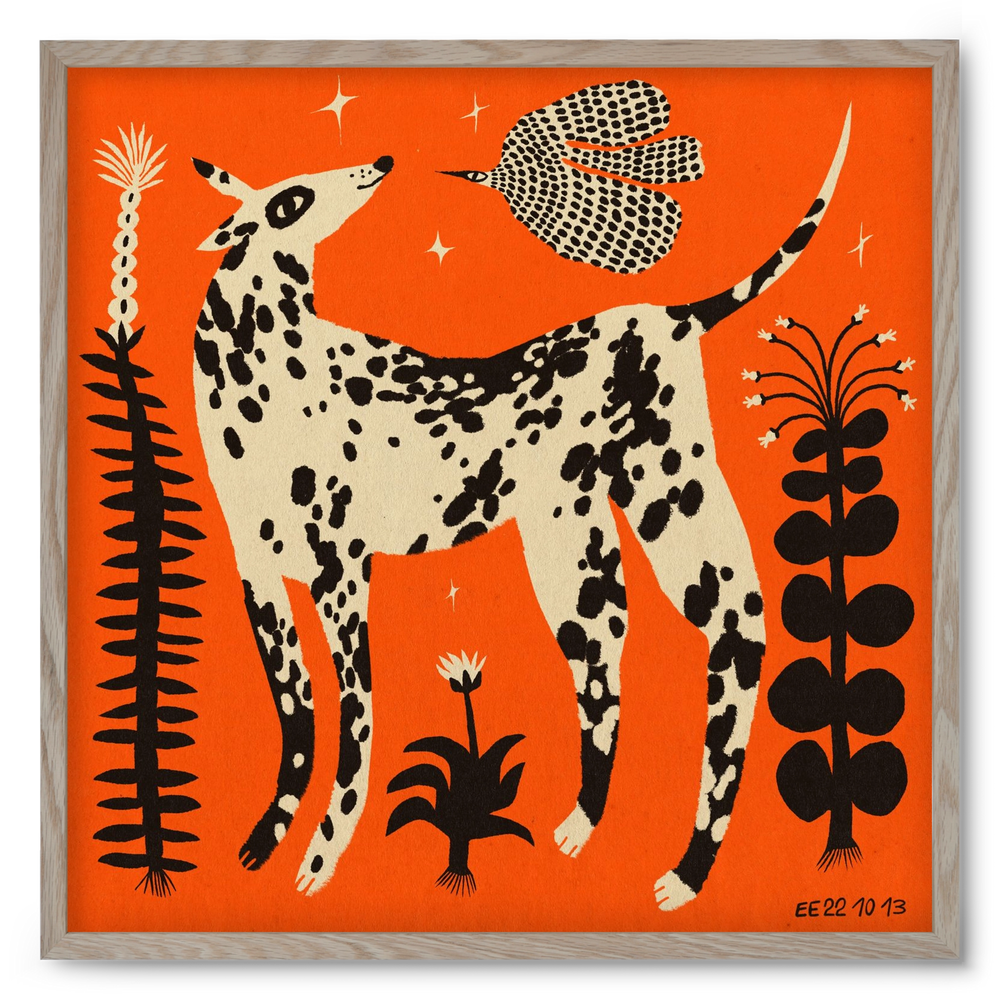 Spotted dog in the magic garden, 50x50 cm (50x50 cm), Tölgy keret
