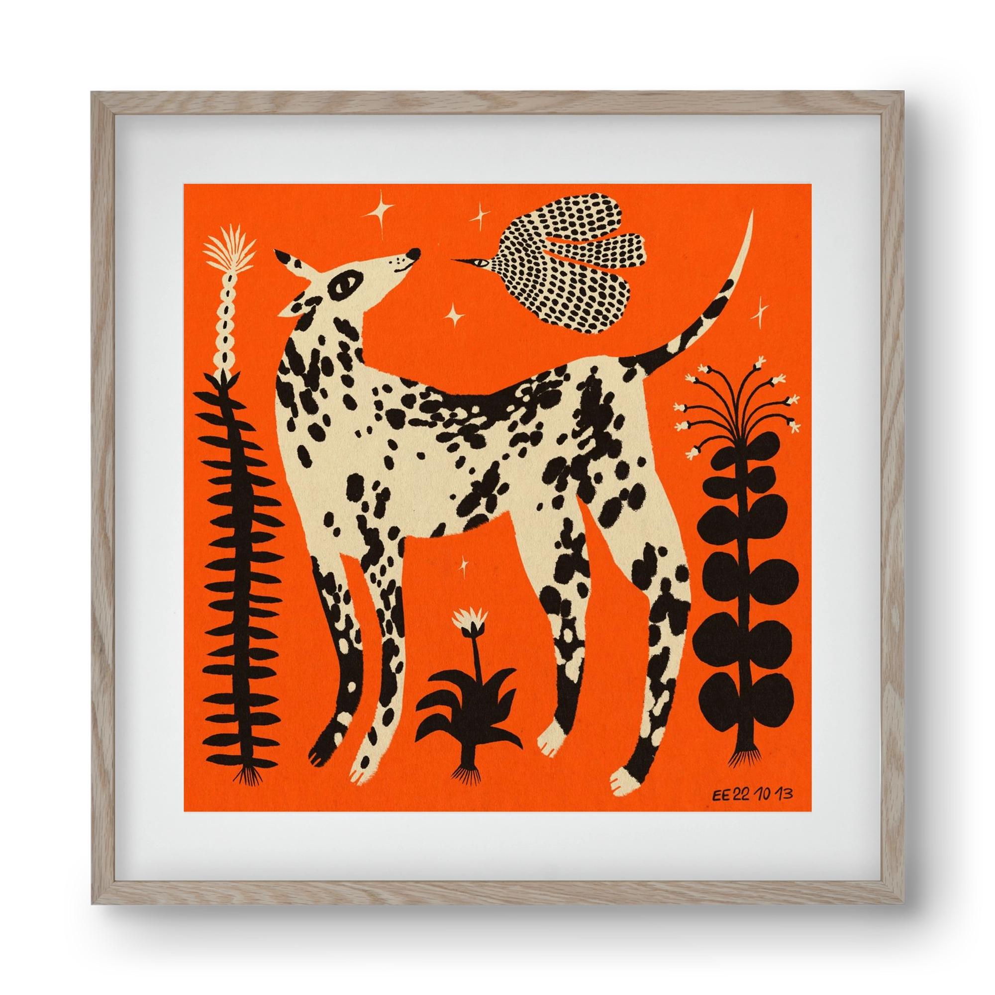 Spotted dog in the magic garden, 40x40 cm (30x30 cm), Tölgy keret, paszpartuval