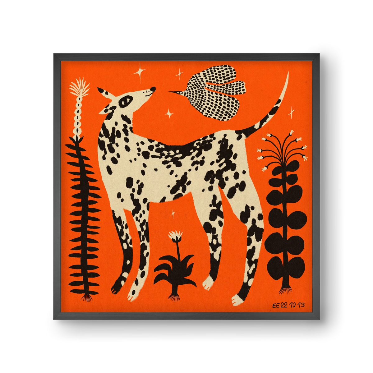 Spotted dog in the magic garden, 30x30 cm (30x30 cm), Fekete keret
