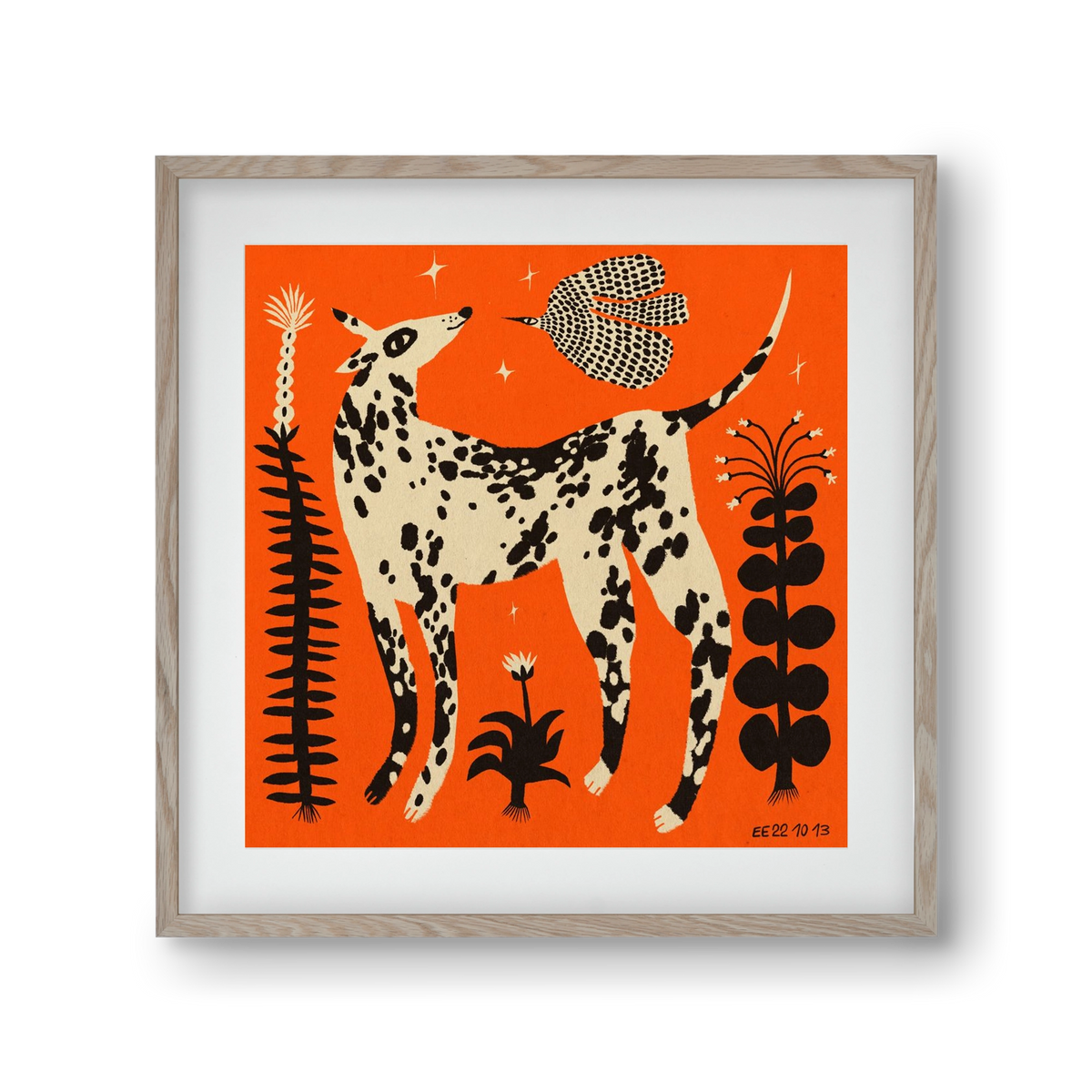 Spotted dog in the magic garden, 30x30 cm (20x20 cm), Tölgy keret, paszpartuval