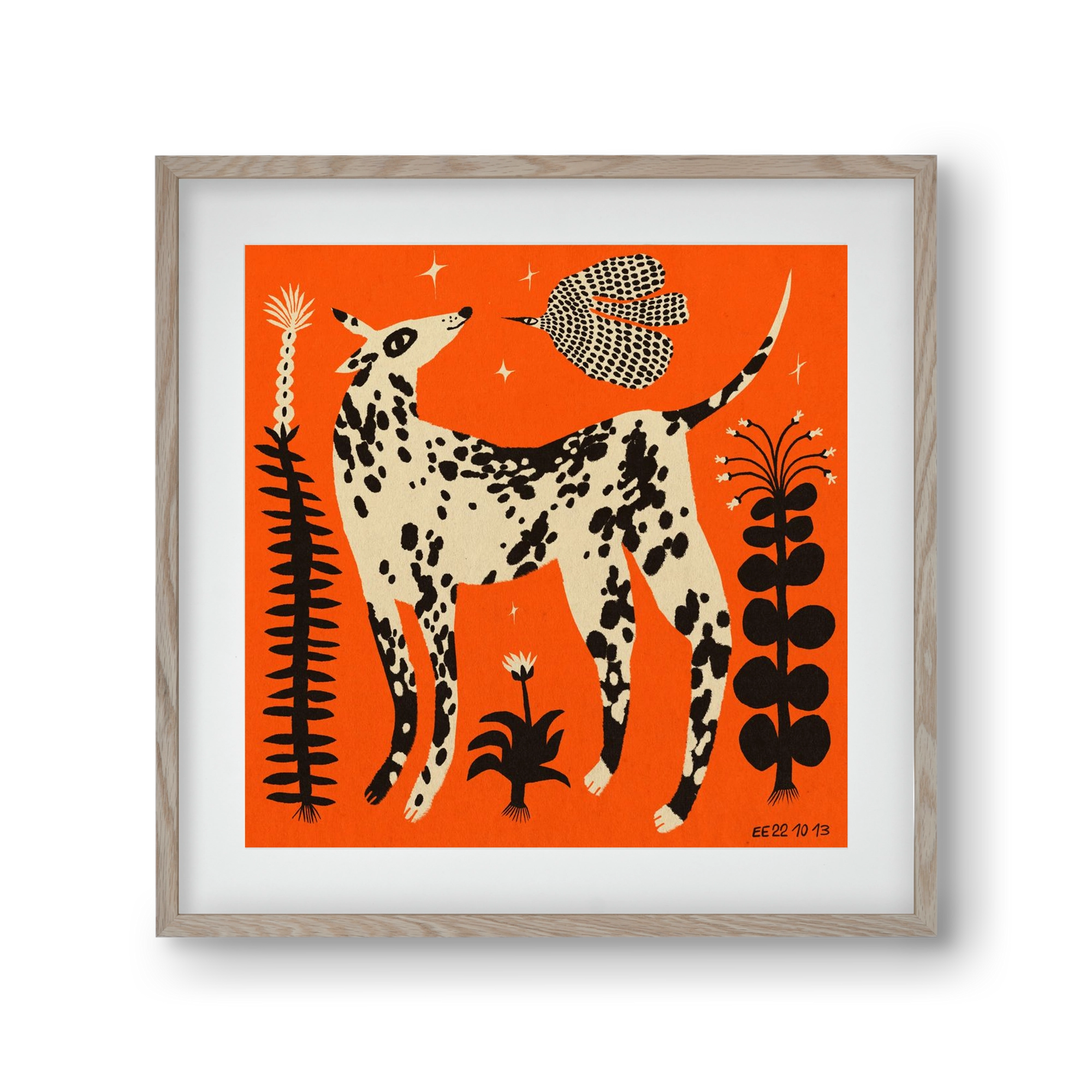 Spotted dog in the magic garden, 30x30 cm (20x20 cm), Tölgy keret, paszpartuval