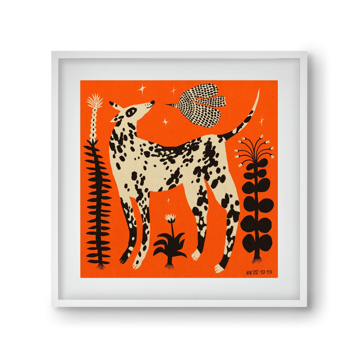 Spotted dog in the magic garden, 30x30 cm (20x20 cm), Fehér keret, paszpartuval
