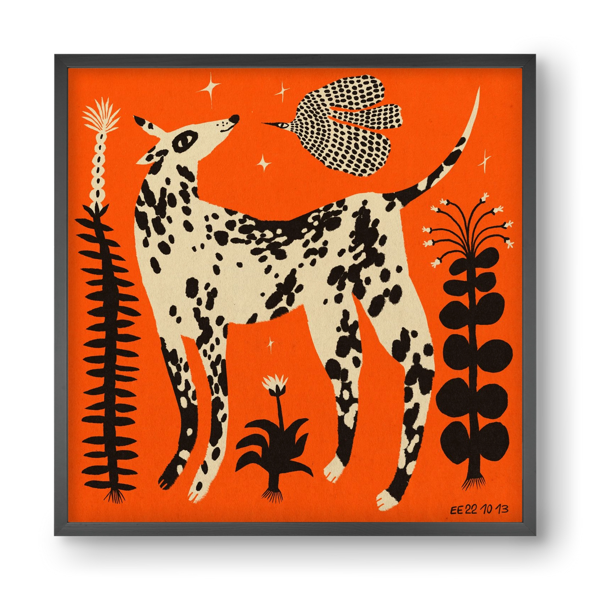 Spotted dog in the magic garden, 40x40 cm (40x40 cm), Fekete keret