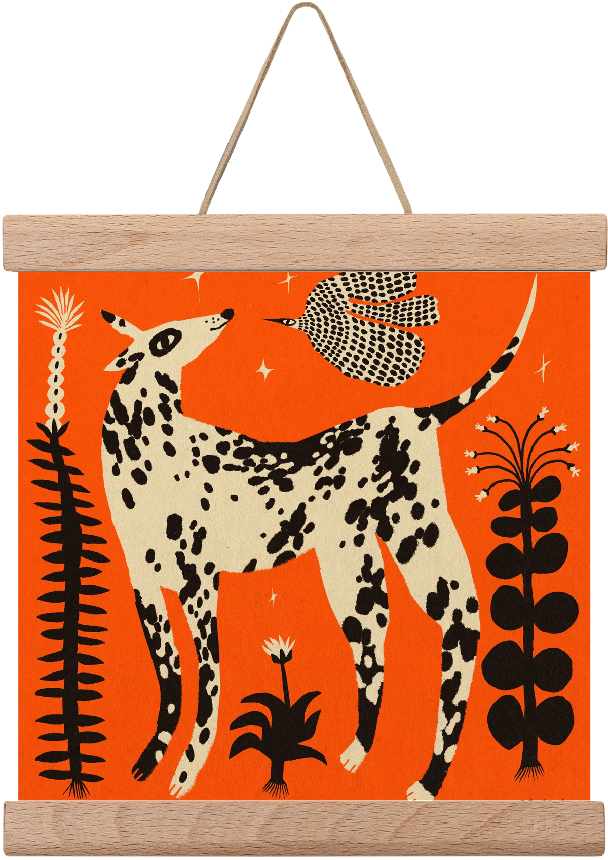 Spotted dog in the magic garden, 20x20 cm (20x20 cm), Tölgy akasztó