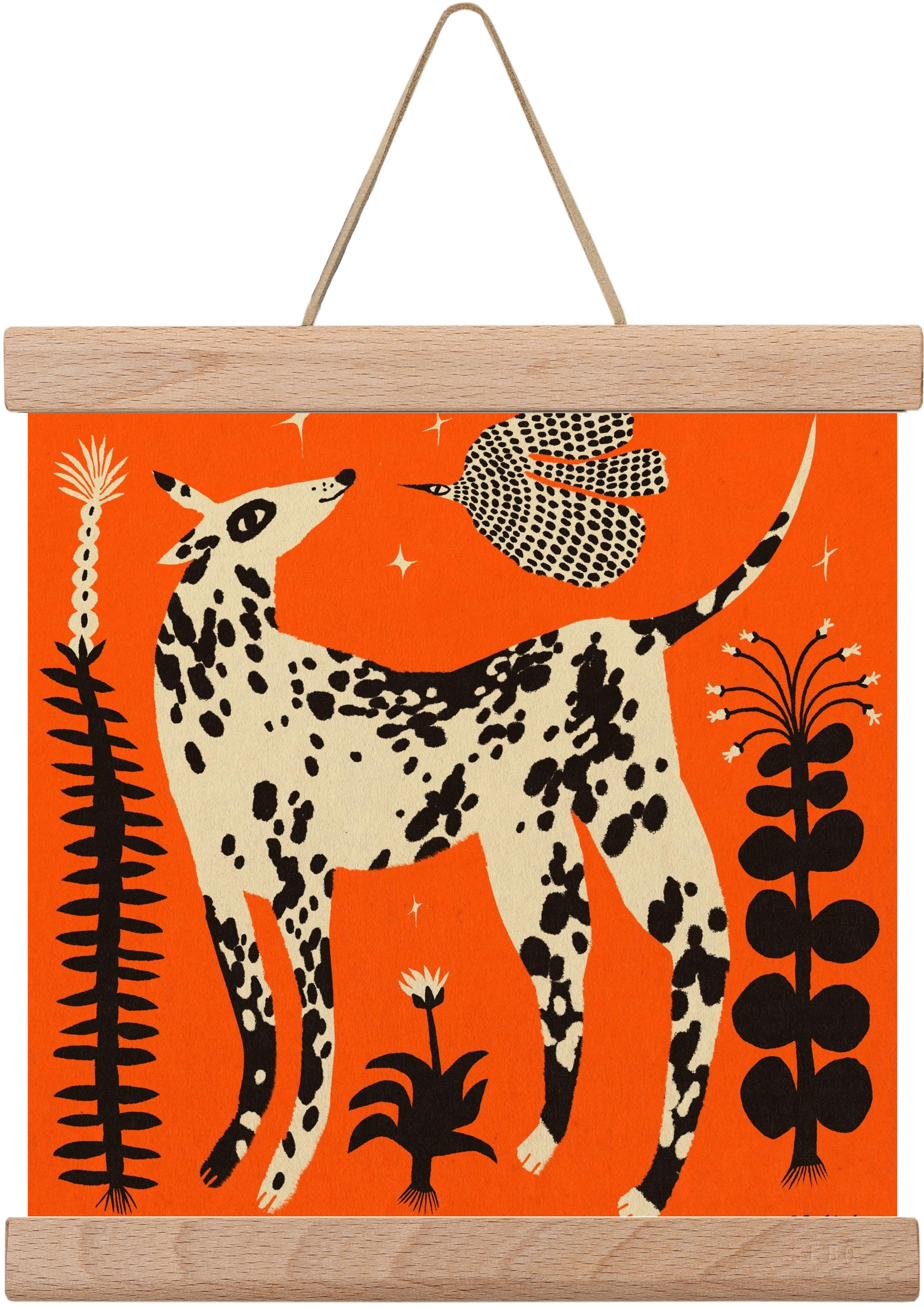 Spotted dog in the magic garden, 20x20 cm (20x20 cm), Tölgy akasztó