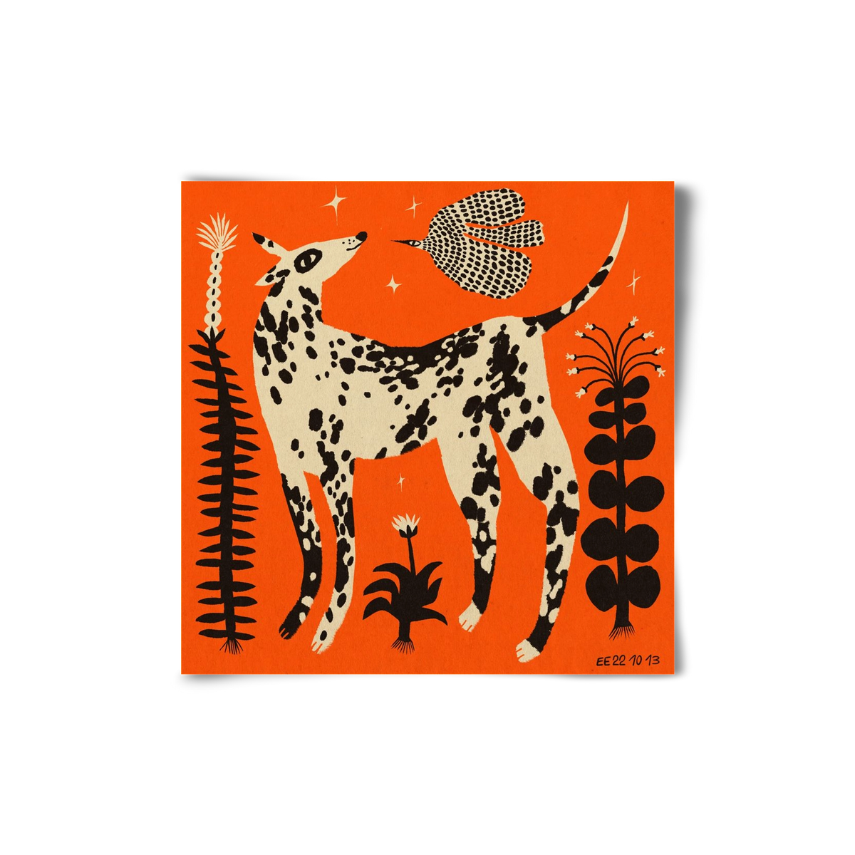 Spotted dog in the magic garden, 20x20 cm, Keret nélkül