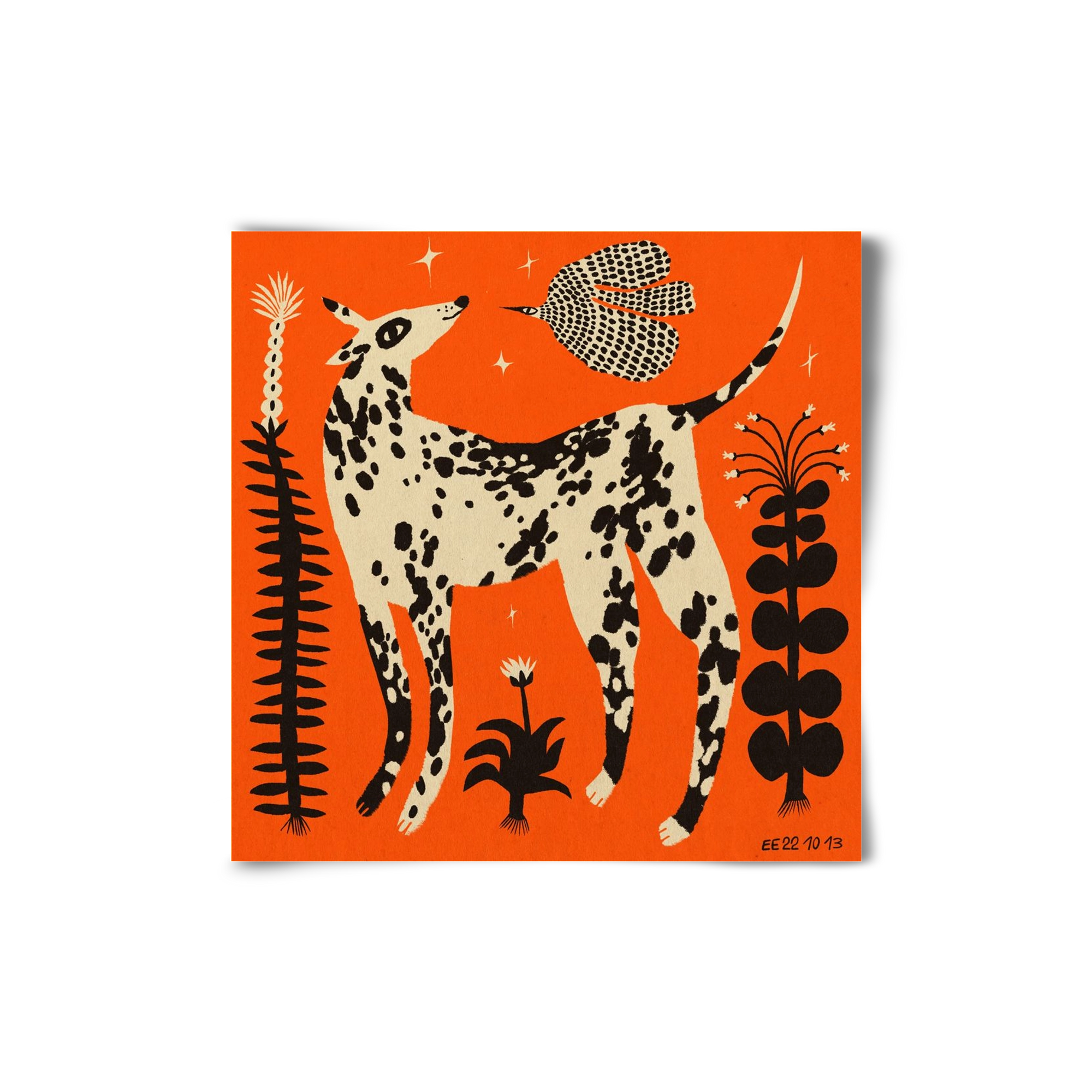 Spotted dog in the magic garden, 20x20 cm, Keret nélkül