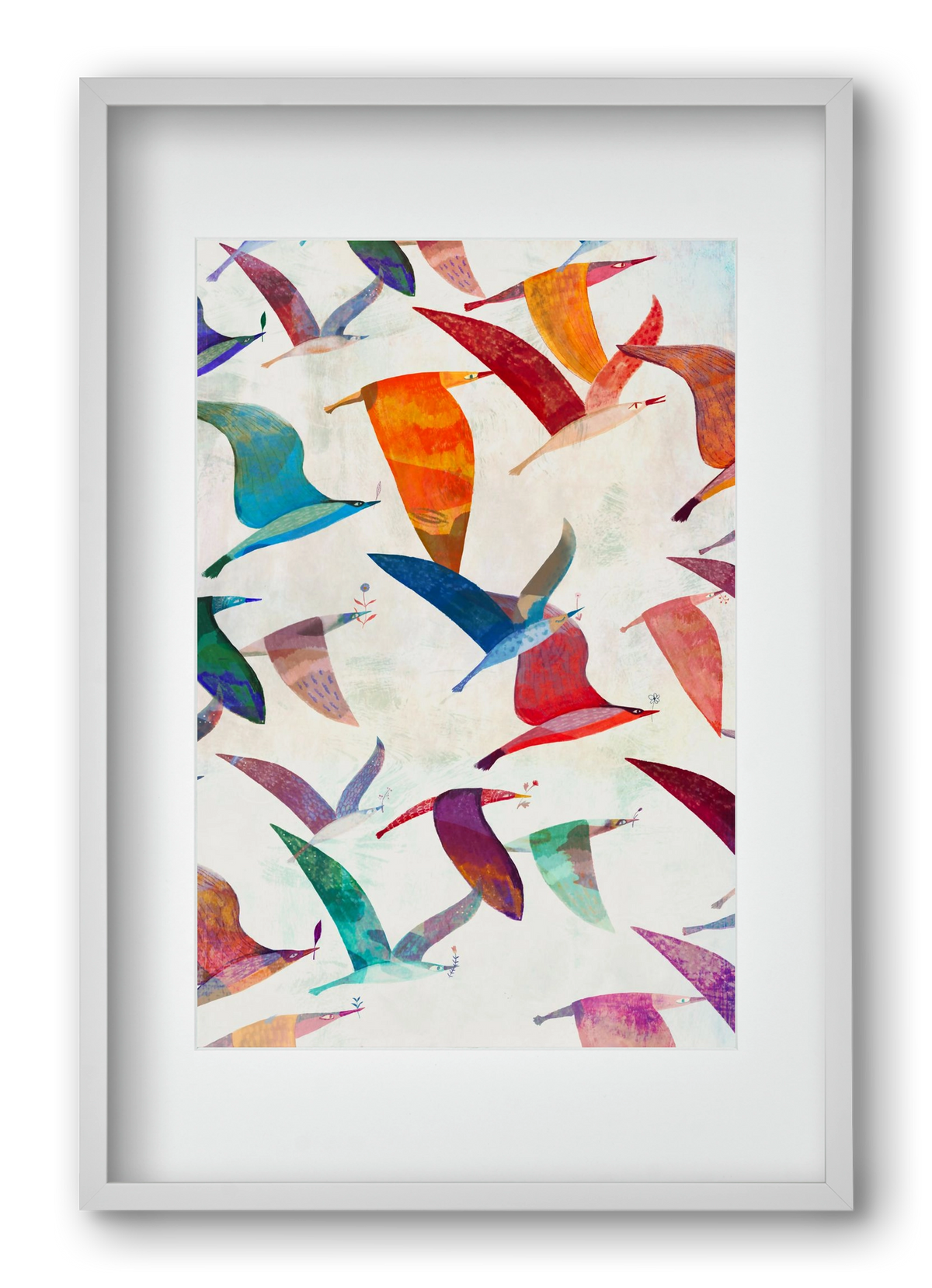 Reménymadarak, 40x60 cm (30x45 cm), Fehér keret, paszpartuval