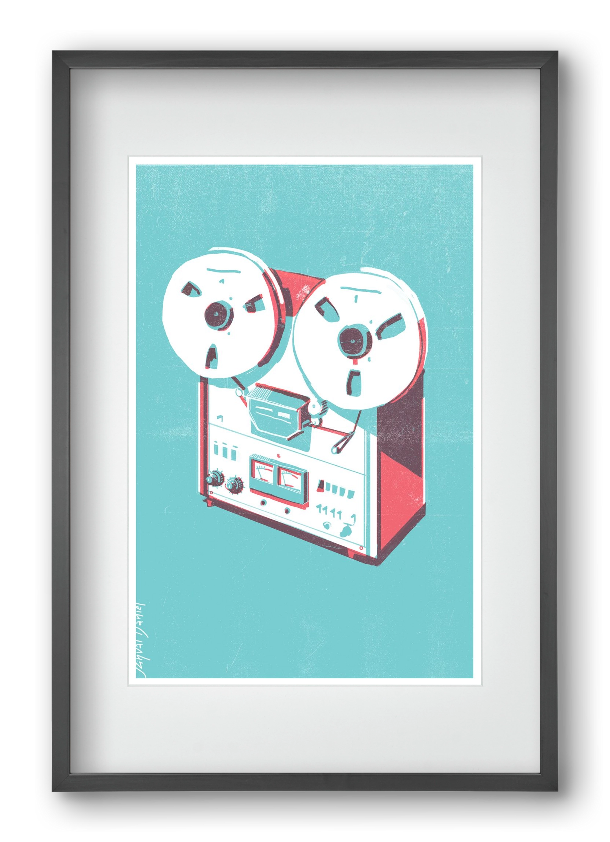 Tape recorder, 40x60 cm (30x45 cm), Fekete keret, paszpartuval